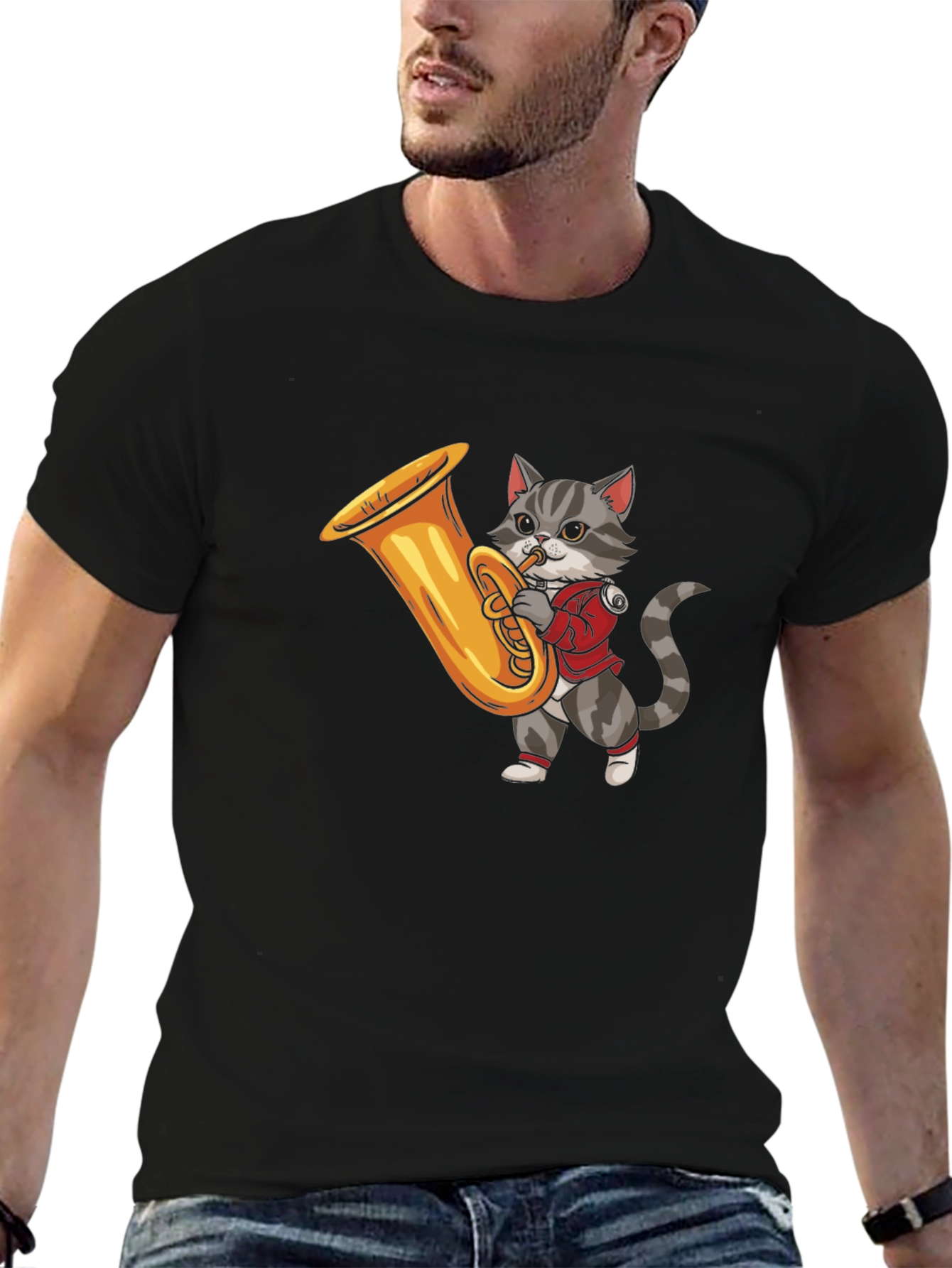 Cat Playing Tuba Graphic T-Shirt