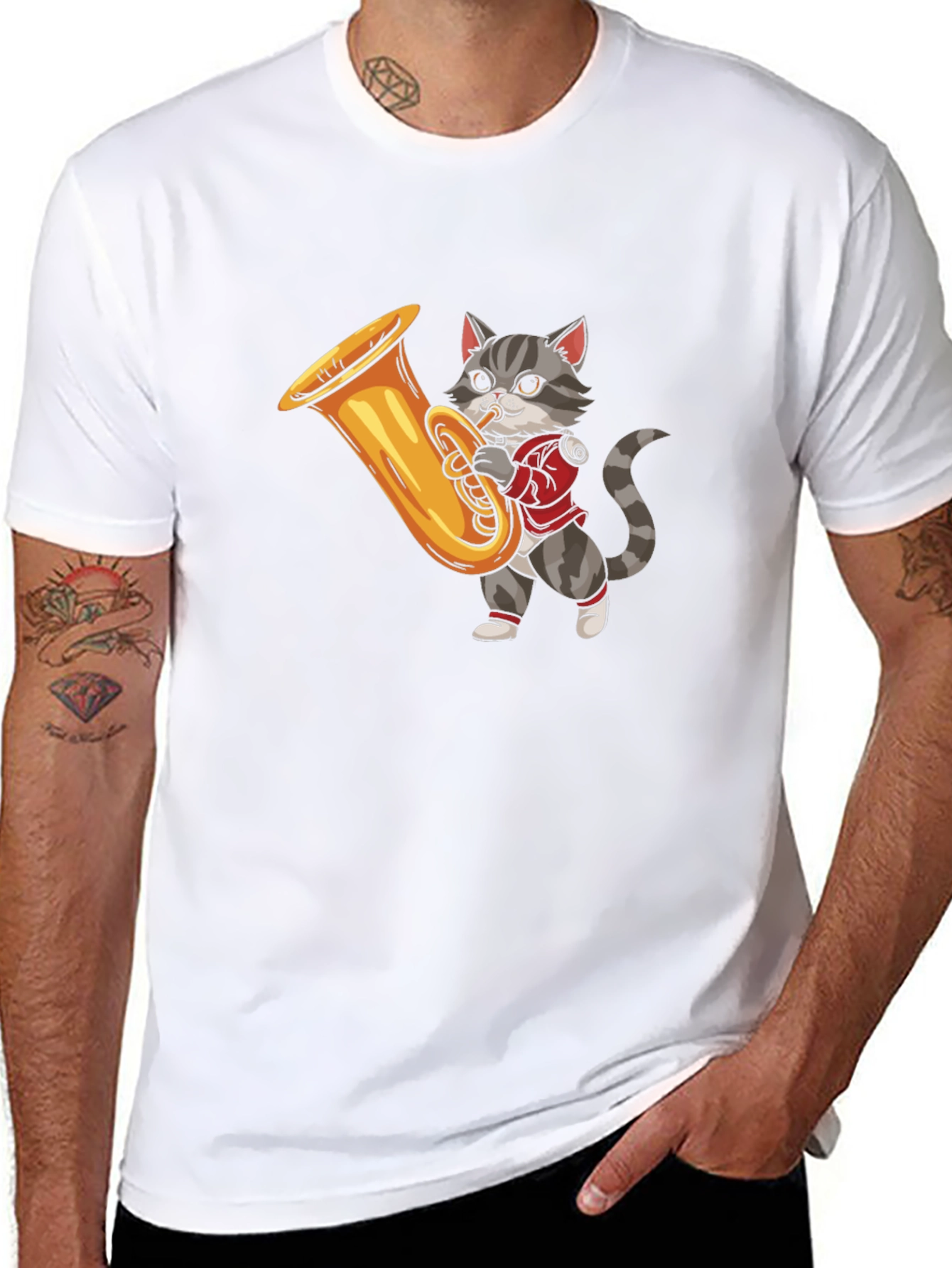 Cat Playing Tuba Graphic T-Shirt
