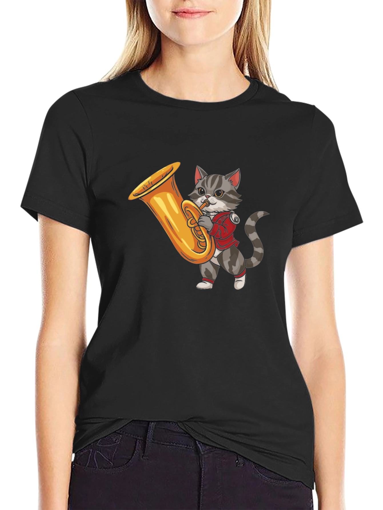 Cat Playing Tuba Graphic T-Shirt