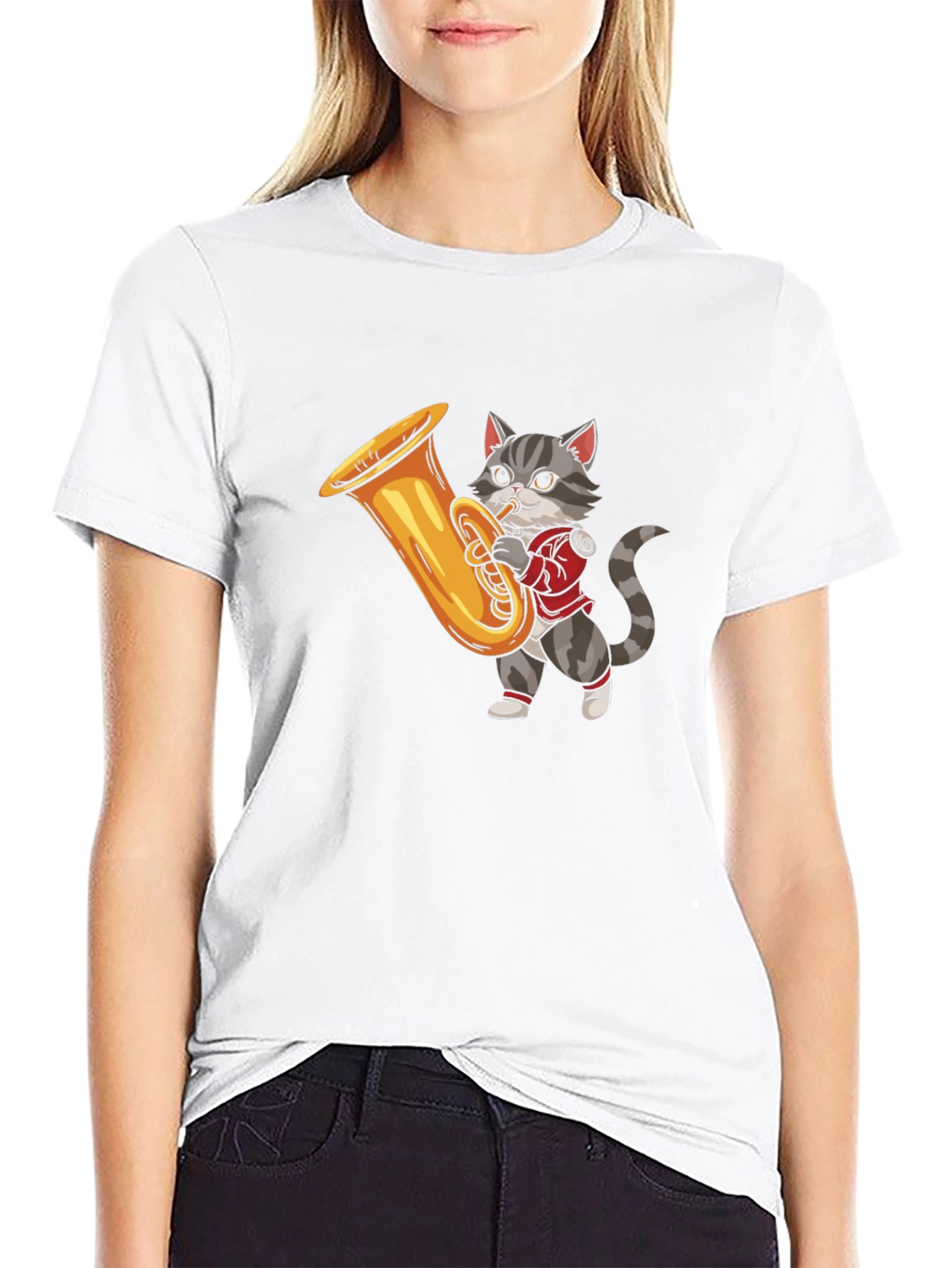 Cat Playing Tuba Graphic T-Shirt