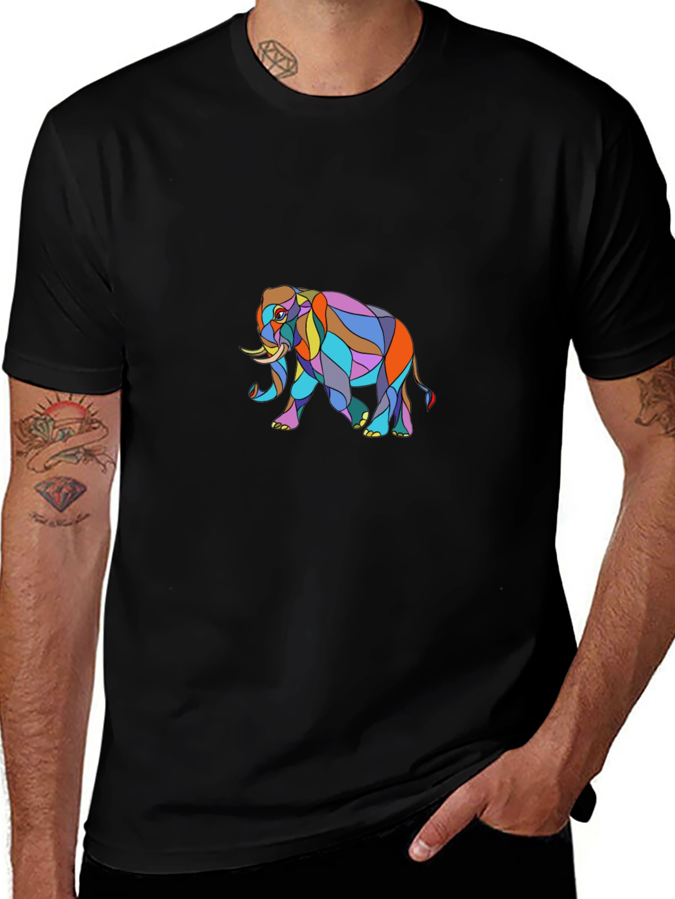 Elephant Graphic T-Shirt - Stylish Mens Black Tee
