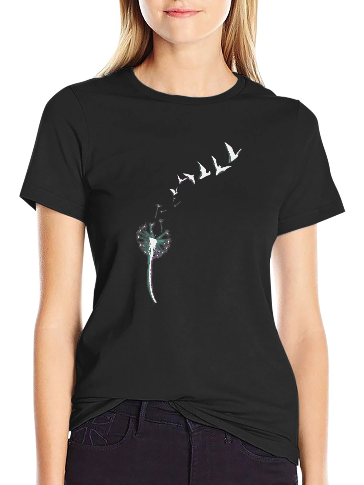 Dandelion Birds Graphic Tee - Black