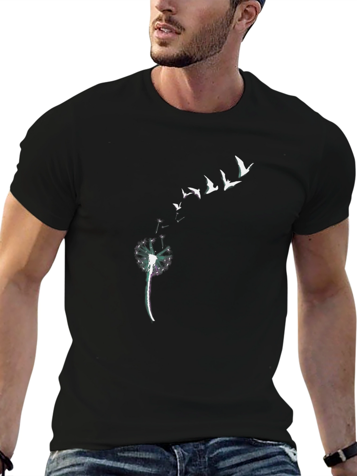 Dandelion Birds Graphic Tee - Black