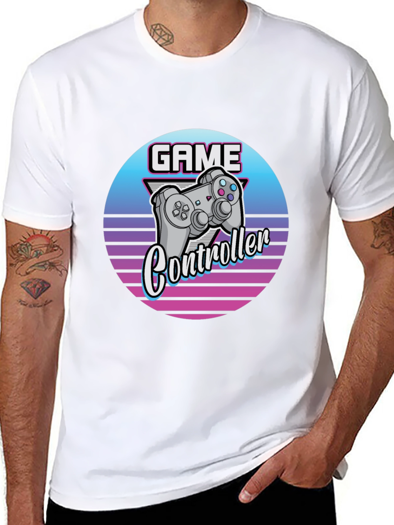 Retro Game Controller Graphic Tee - Black Cotton T-Shirt
