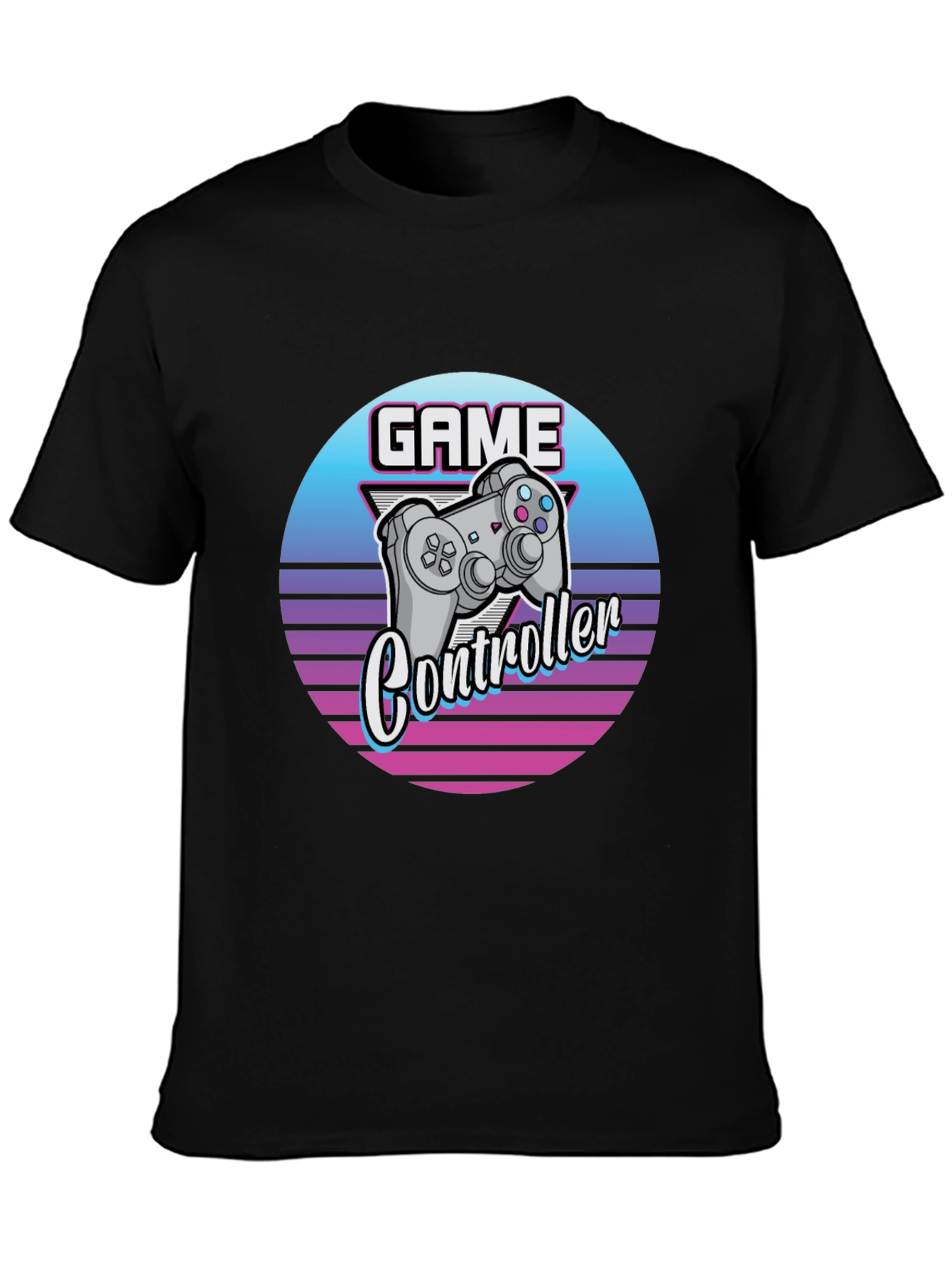 Retro Game Controller Graphic Tee - Black Cotton T-Shirt