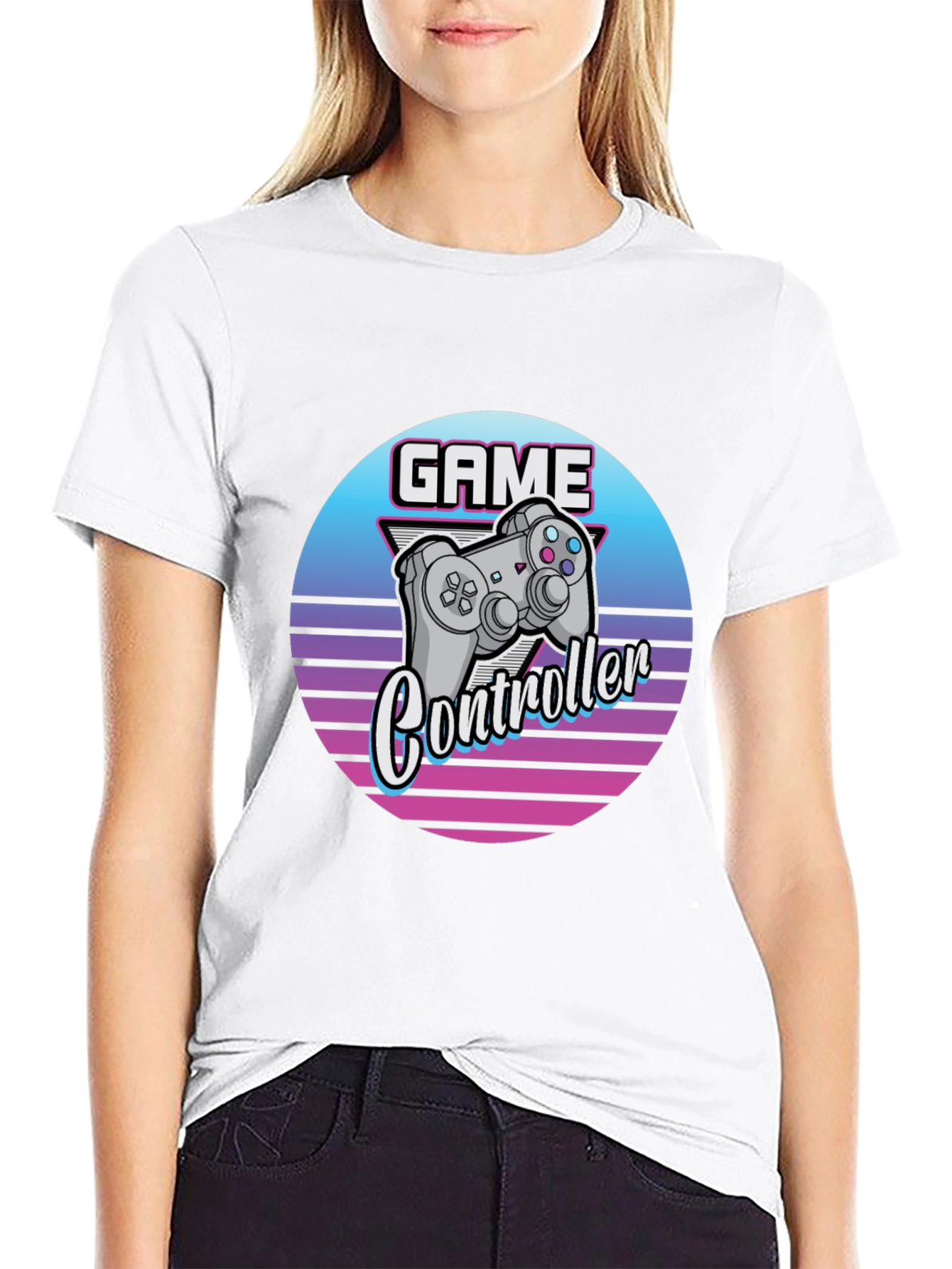 Retro Game Controller Graphic Tee - Black Cotton T-Shirt