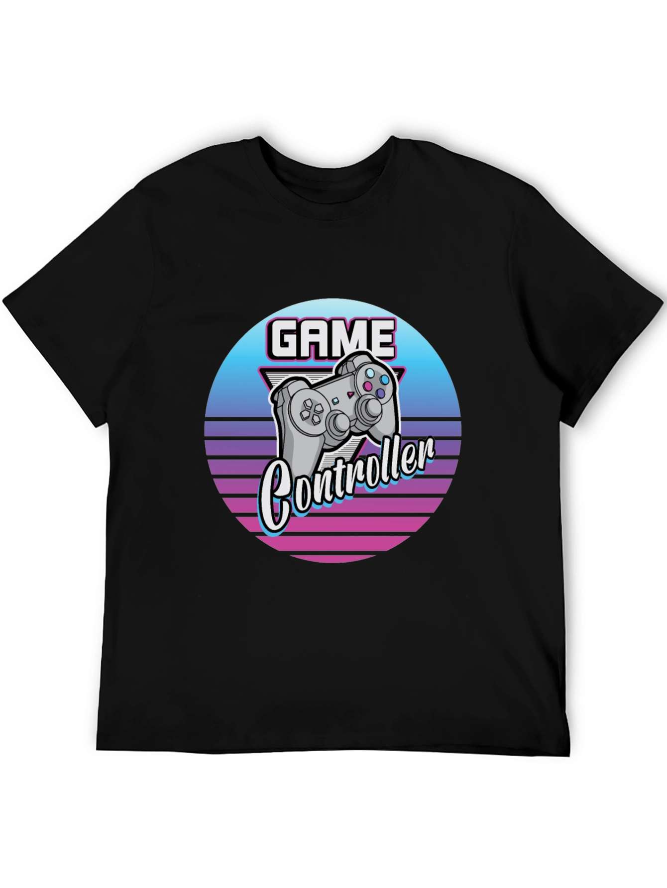 Retro Game Controller Graphic Tee - Black Cotton T-Shirt