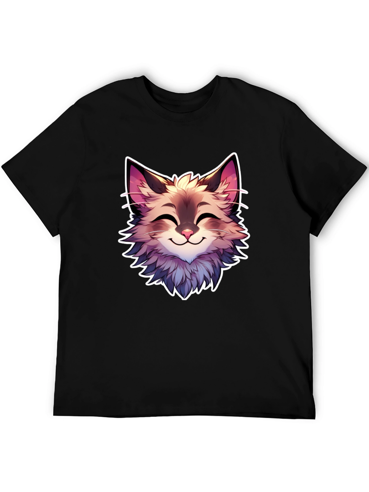 Cute Cartoon Cat Graphic Black T-Shirt