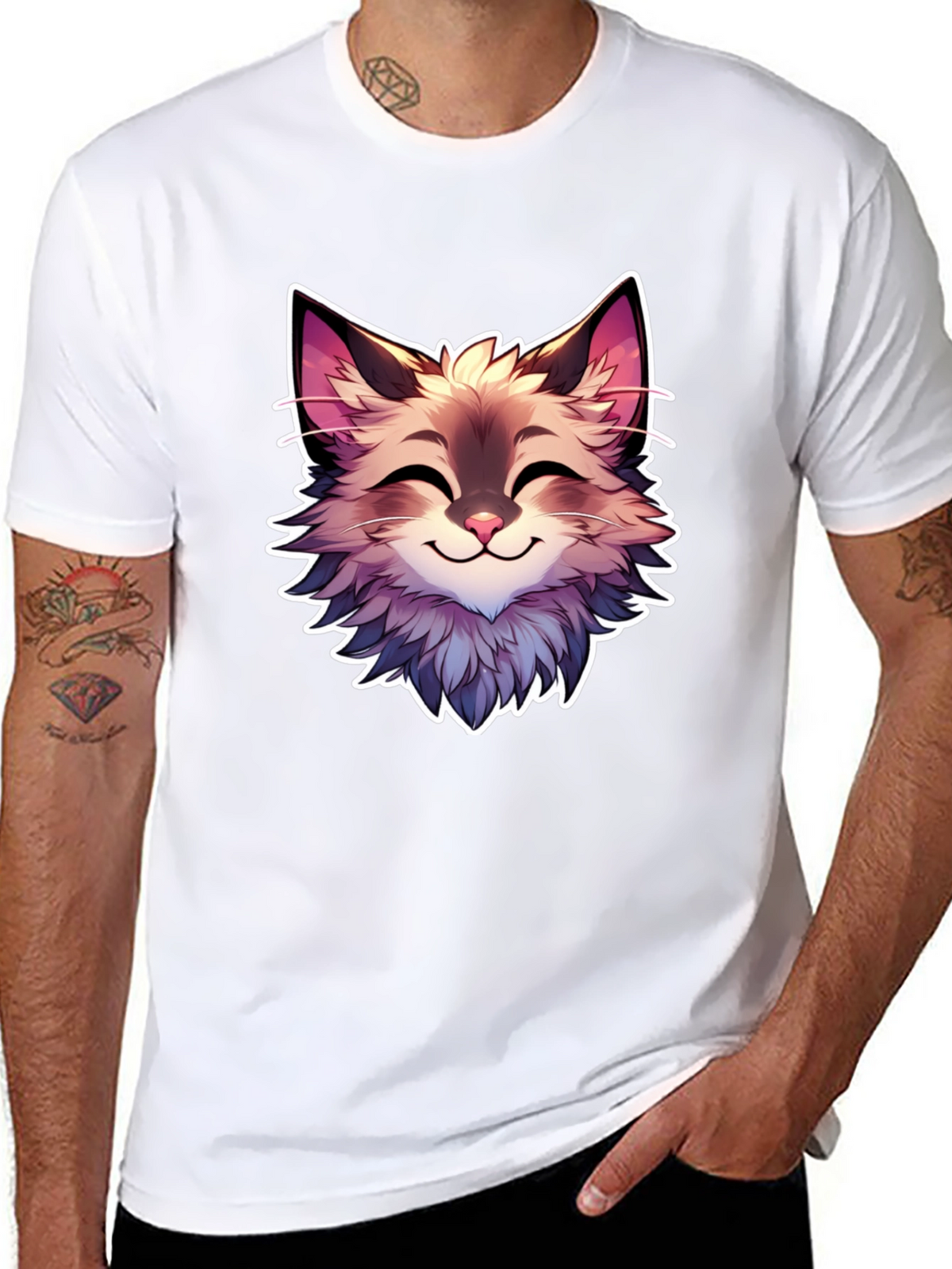 Cute Cartoon Cat Graphic Black T-Shirt