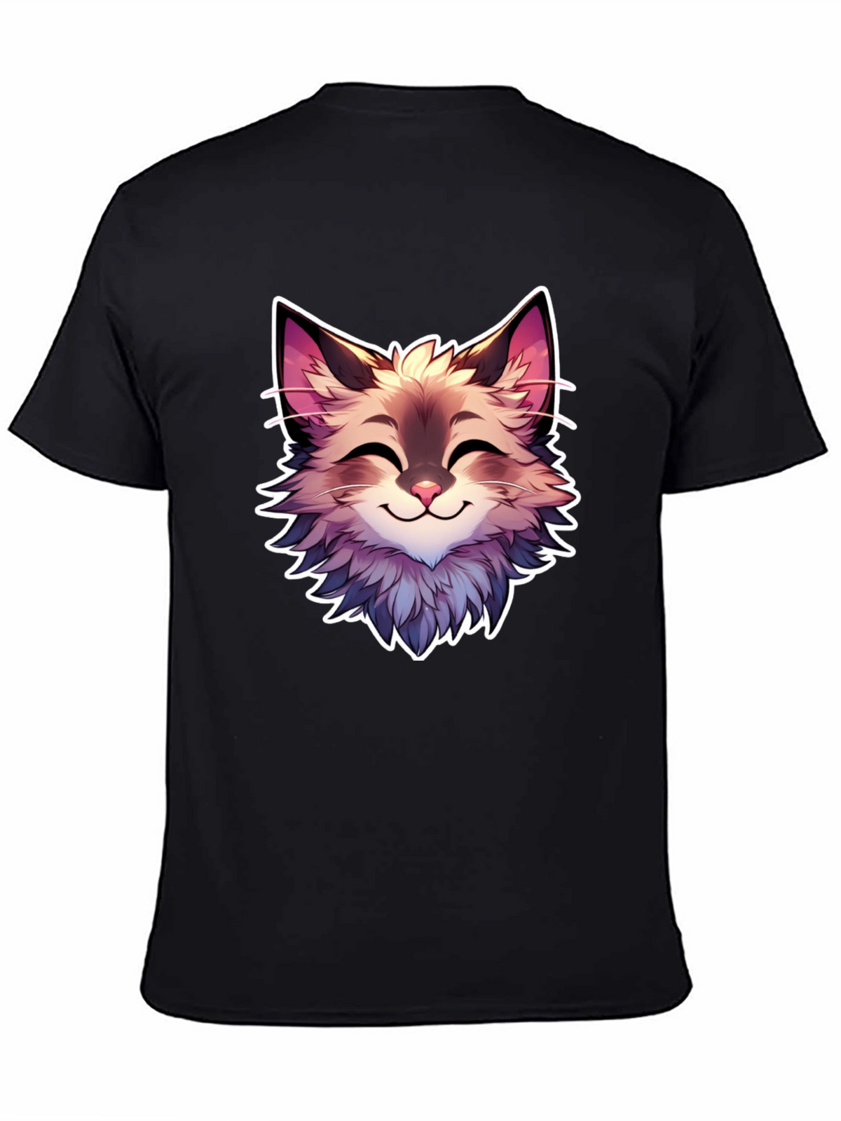 Cute Cartoon Cat Graphic Black T-Shirt