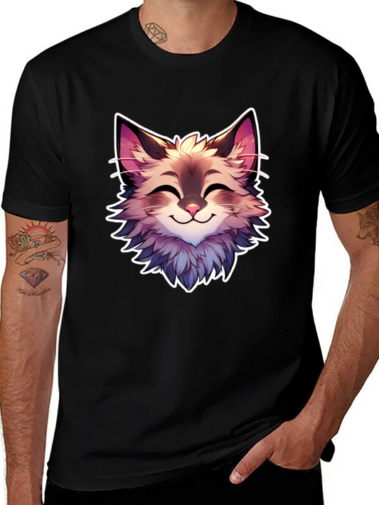 Cute Cartoon Cat Graphic Black T-Shirt