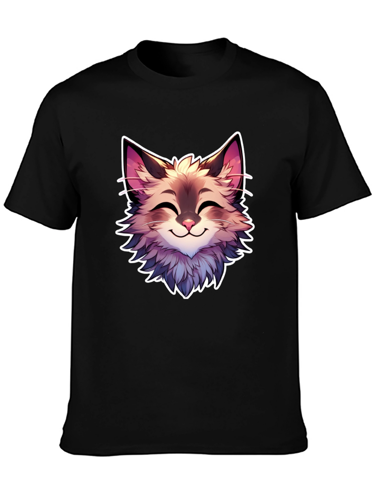 Cute Cartoon Cat Graphic Black T-Shirt