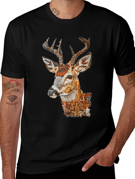Deer Portrait Graphic Tee - Mens Black T-Shirt