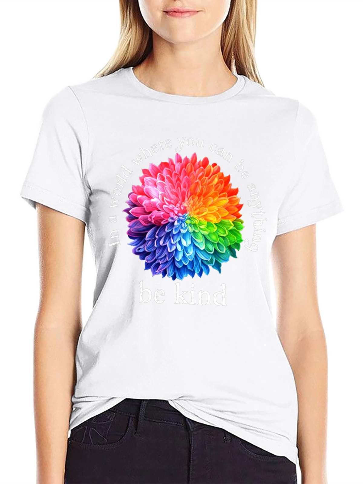 Be Kind T-Shirt - Floral Rainbow Graphic Tee