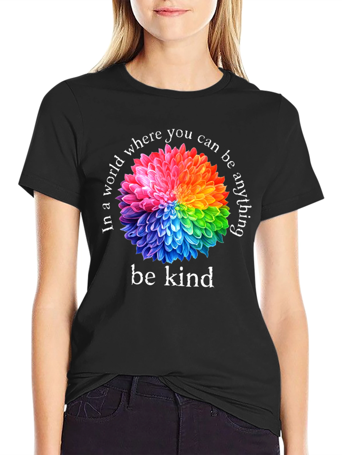 Be Kind T-Shirt - Floral Rainbow Graphic Tee