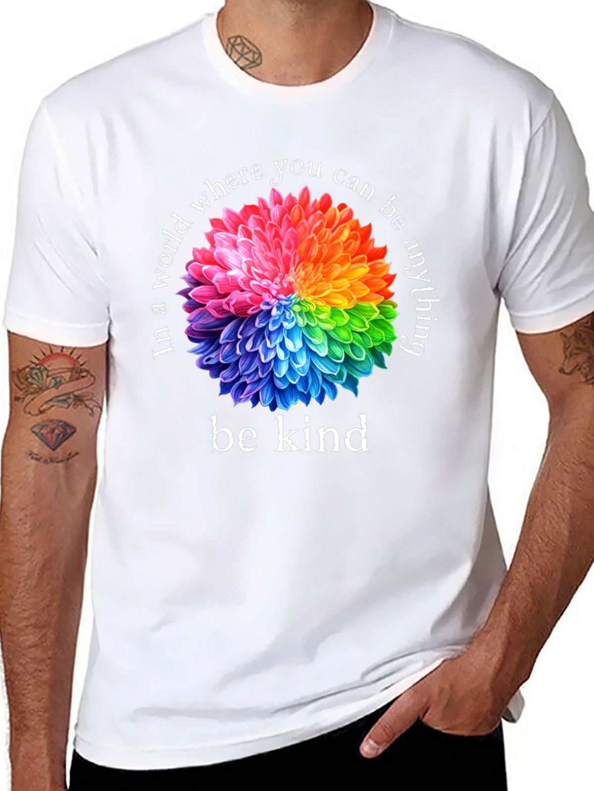 Be Kind T-Shirt - Floral Rainbow Graphic Tee
