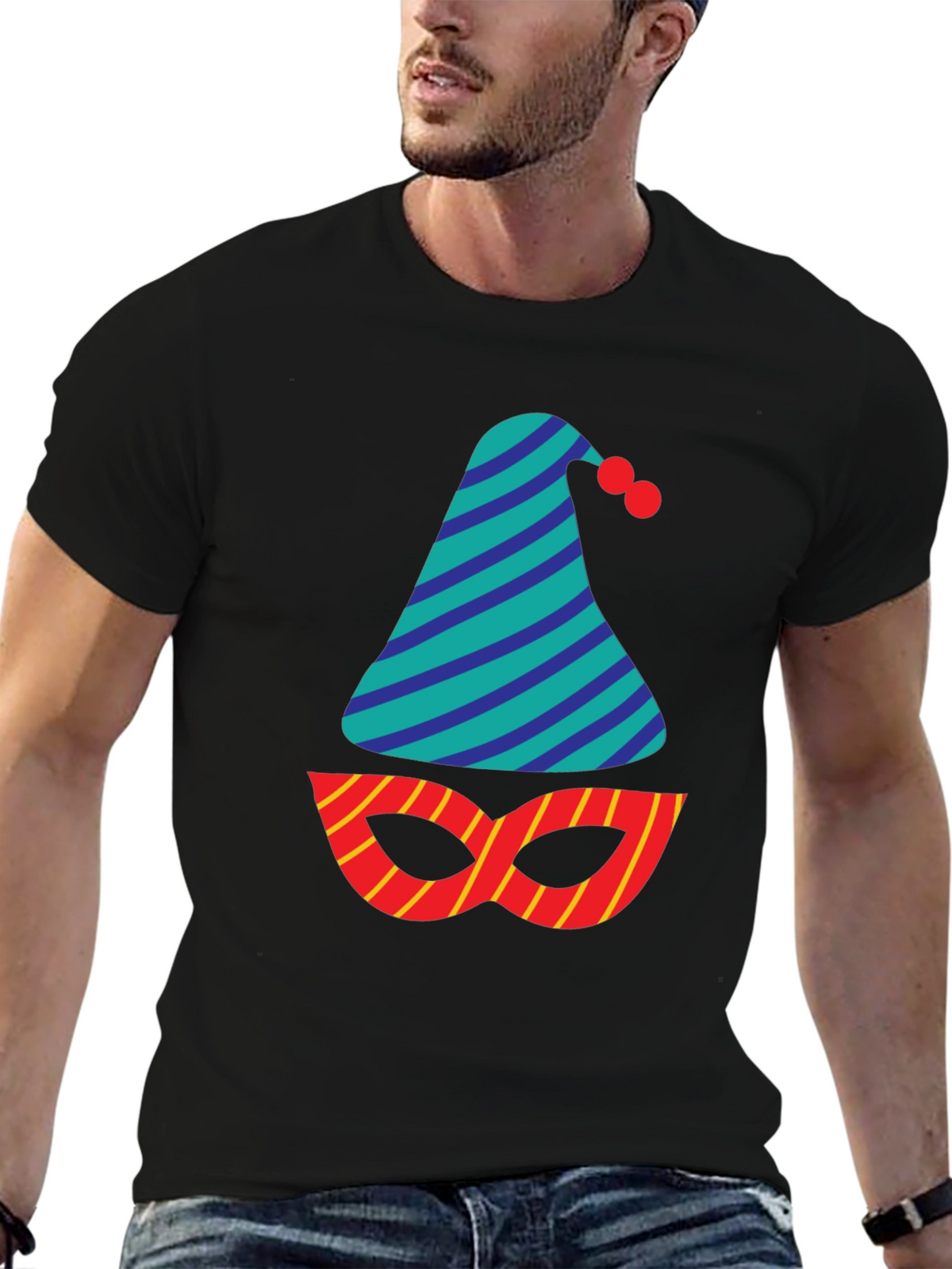 Party Time T-Shirt - Festive Hat & Mask Design