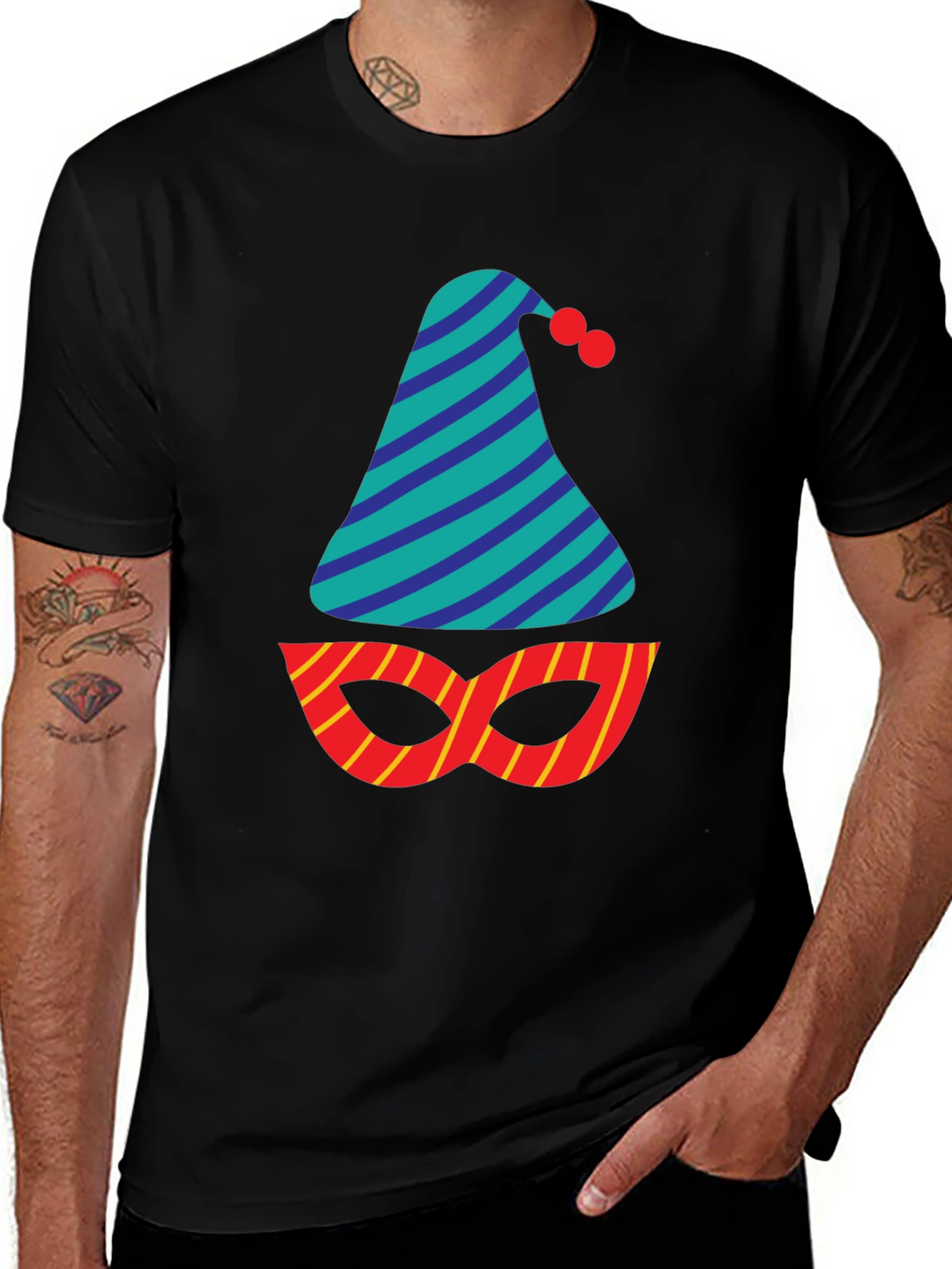 Party Time T-Shirt - Festive Hat & Mask Design