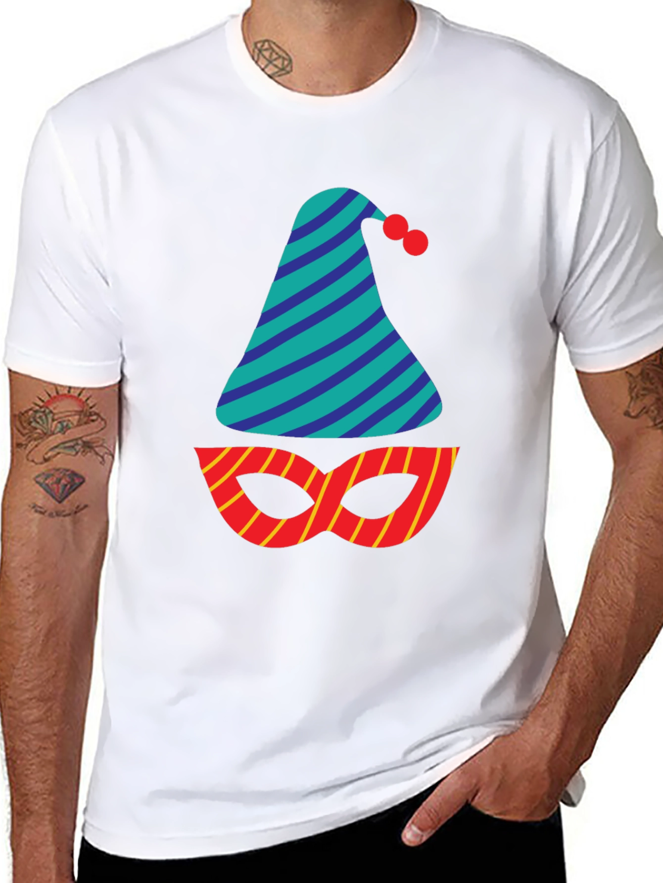 Party Time T-Shirt - Festive Hat & Mask Design