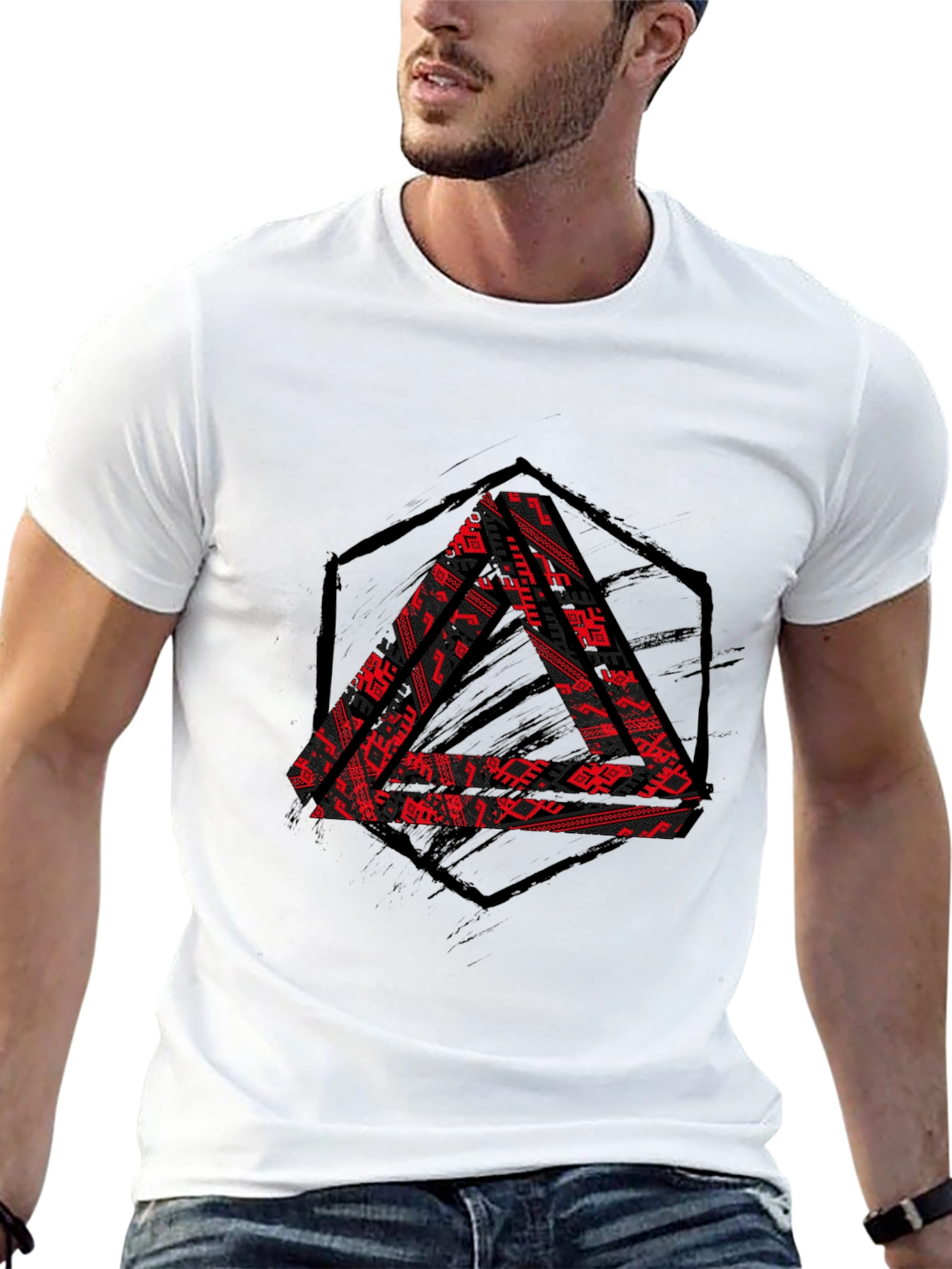Graphic Triangle Print Black T-Shirt
