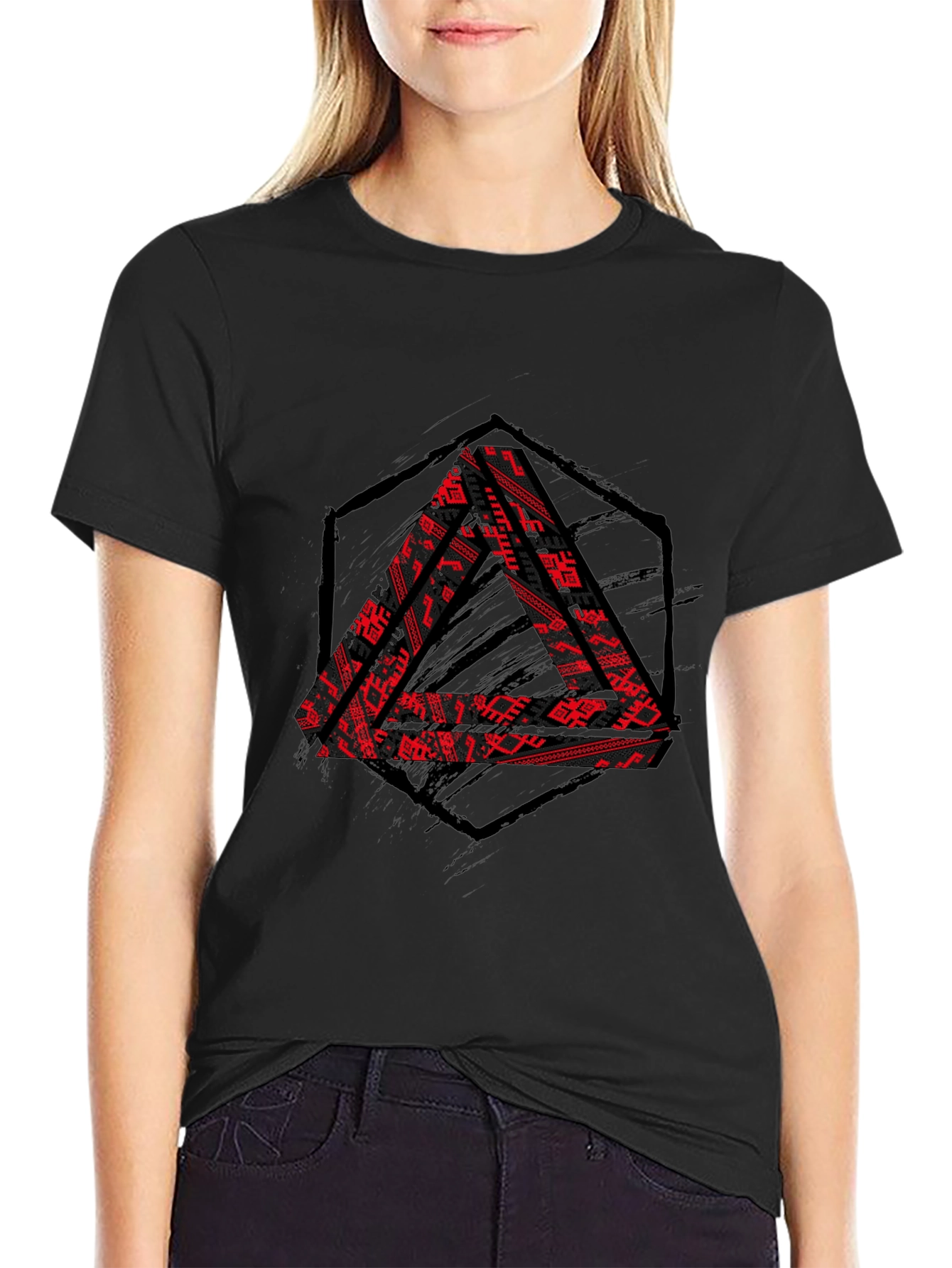 Graphic Triangle Print Black T-Shirt