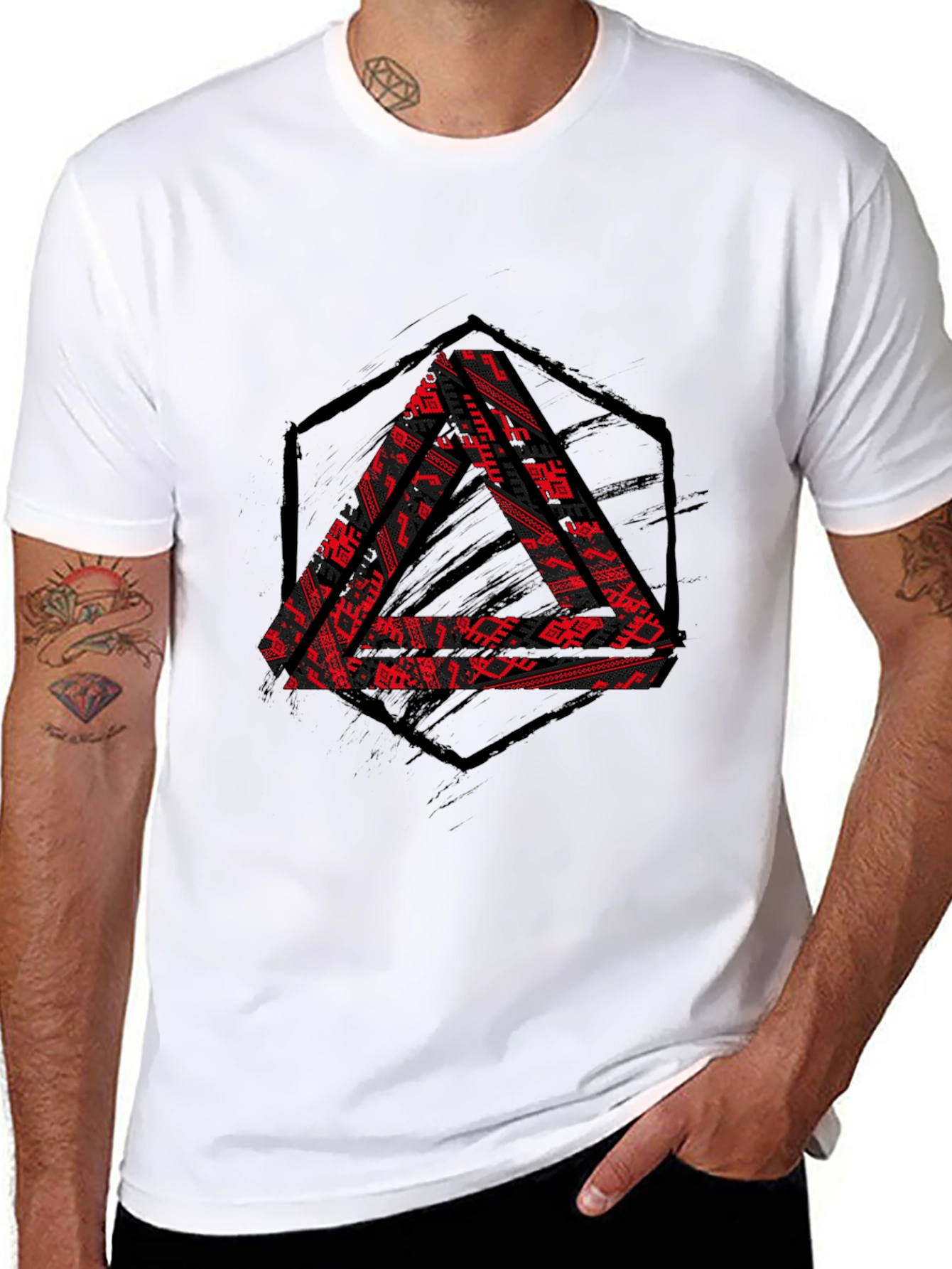 Graphic Triangle Print Black T-Shirt