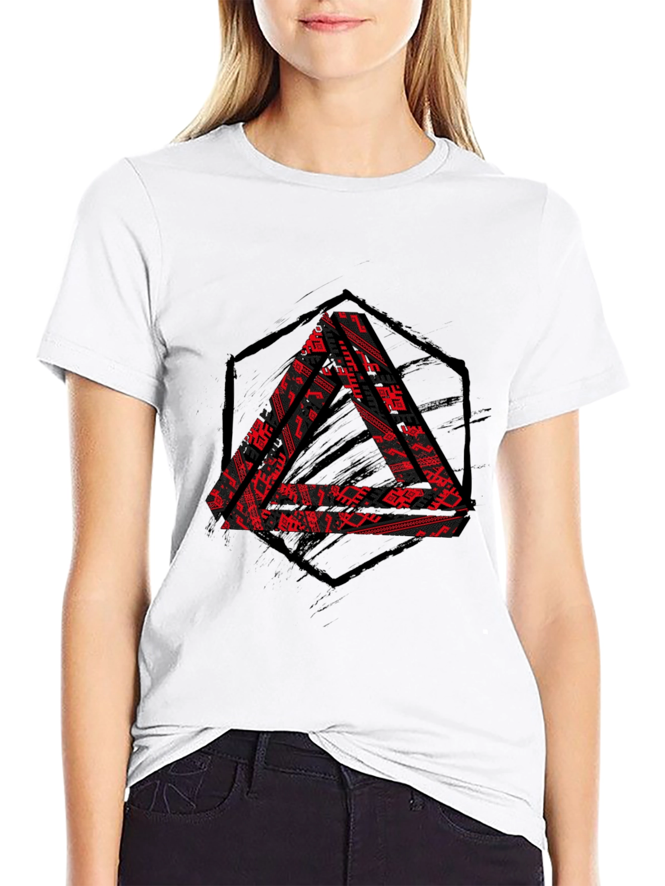 Graphic Triangle Print Black T-Shirt