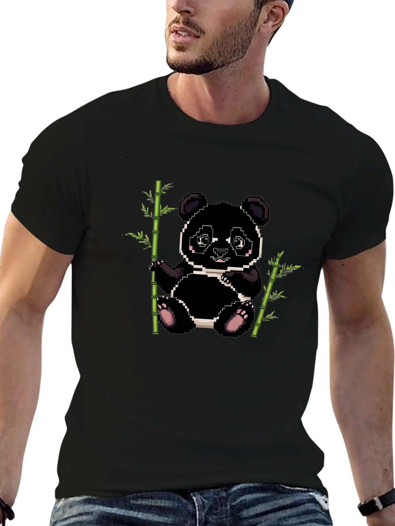 Pixel Panda Bamboo T-Shirt - Black