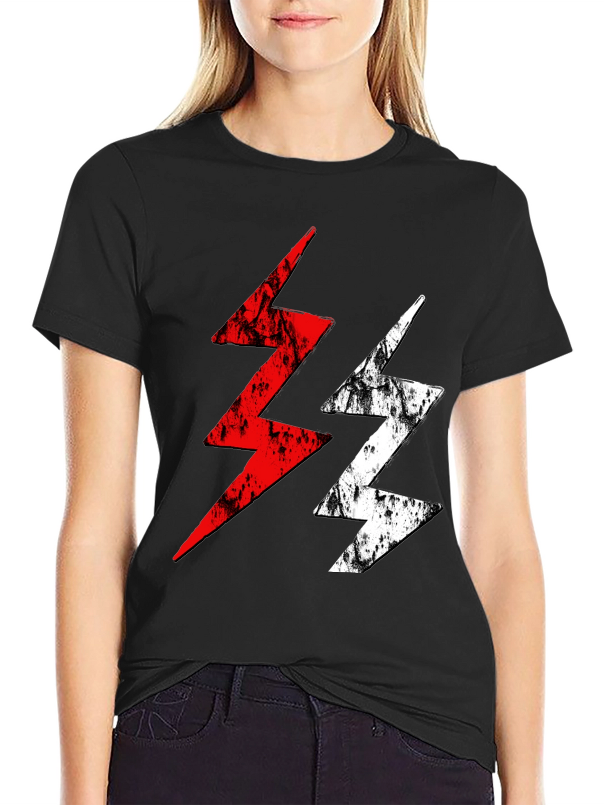 Lightning Bolt Graphic Tee - Red and White