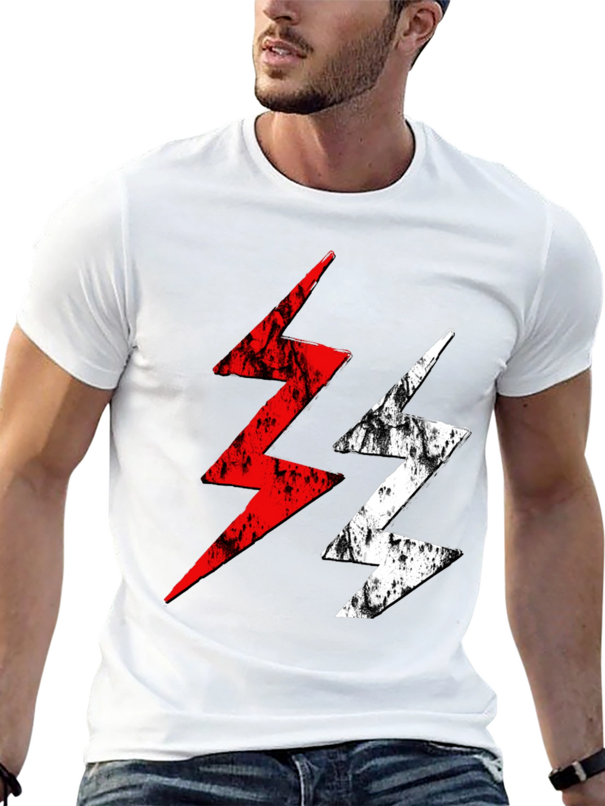 Lightning Bolt Graphic Tee - Red and White