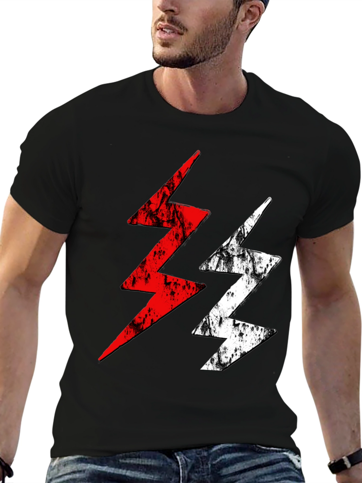 Lightning Bolt Graphic Tee - Red and White