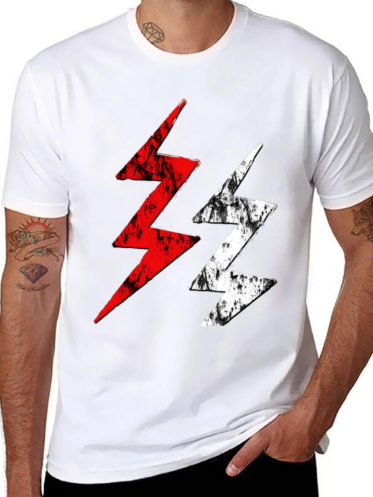 Lightning Bolt Graphic Tee - Red and White