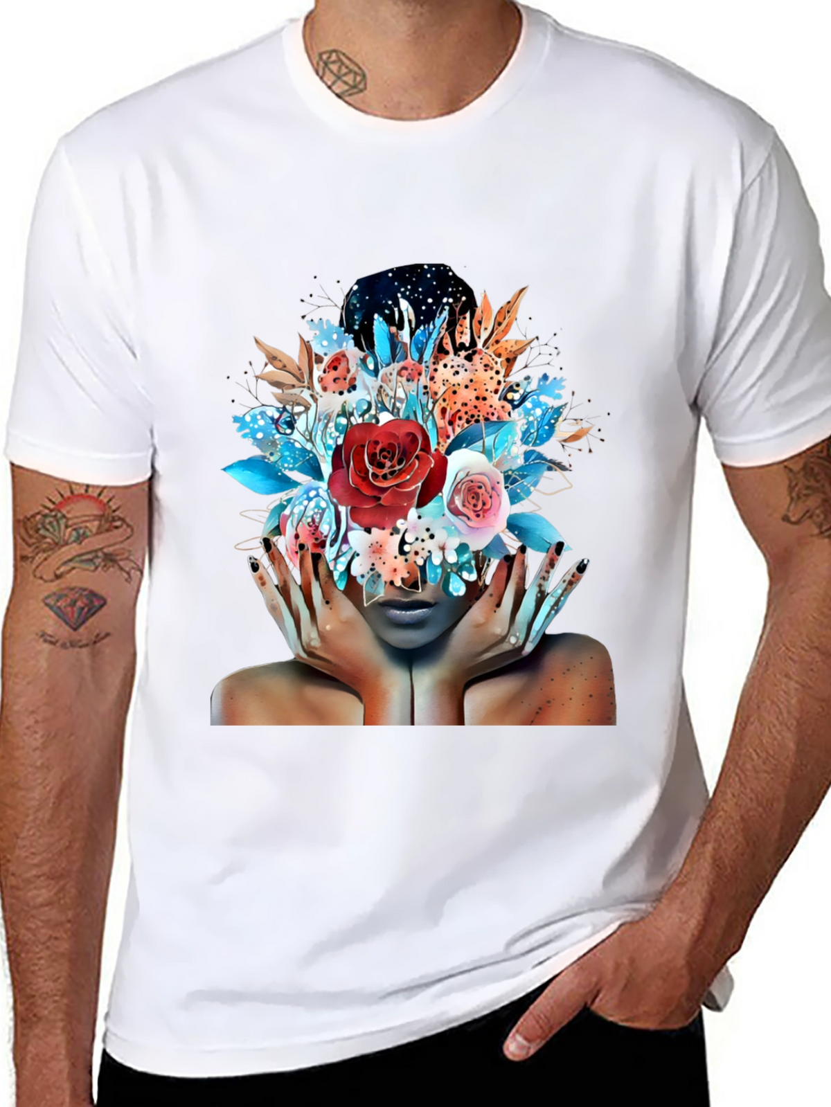 Floral Fantasy Graphic Tee - Artistic Woman Print