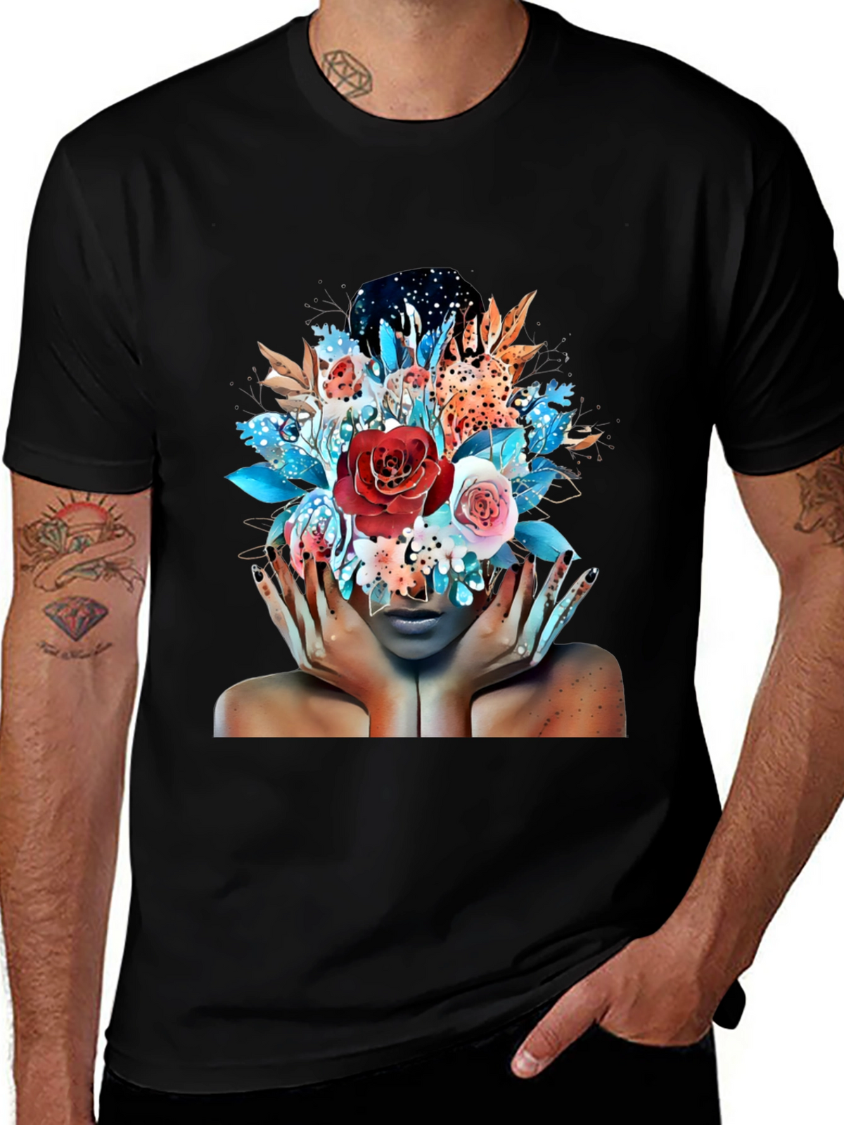 Floral Fantasy Graphic Tee - Artistic Woman Print