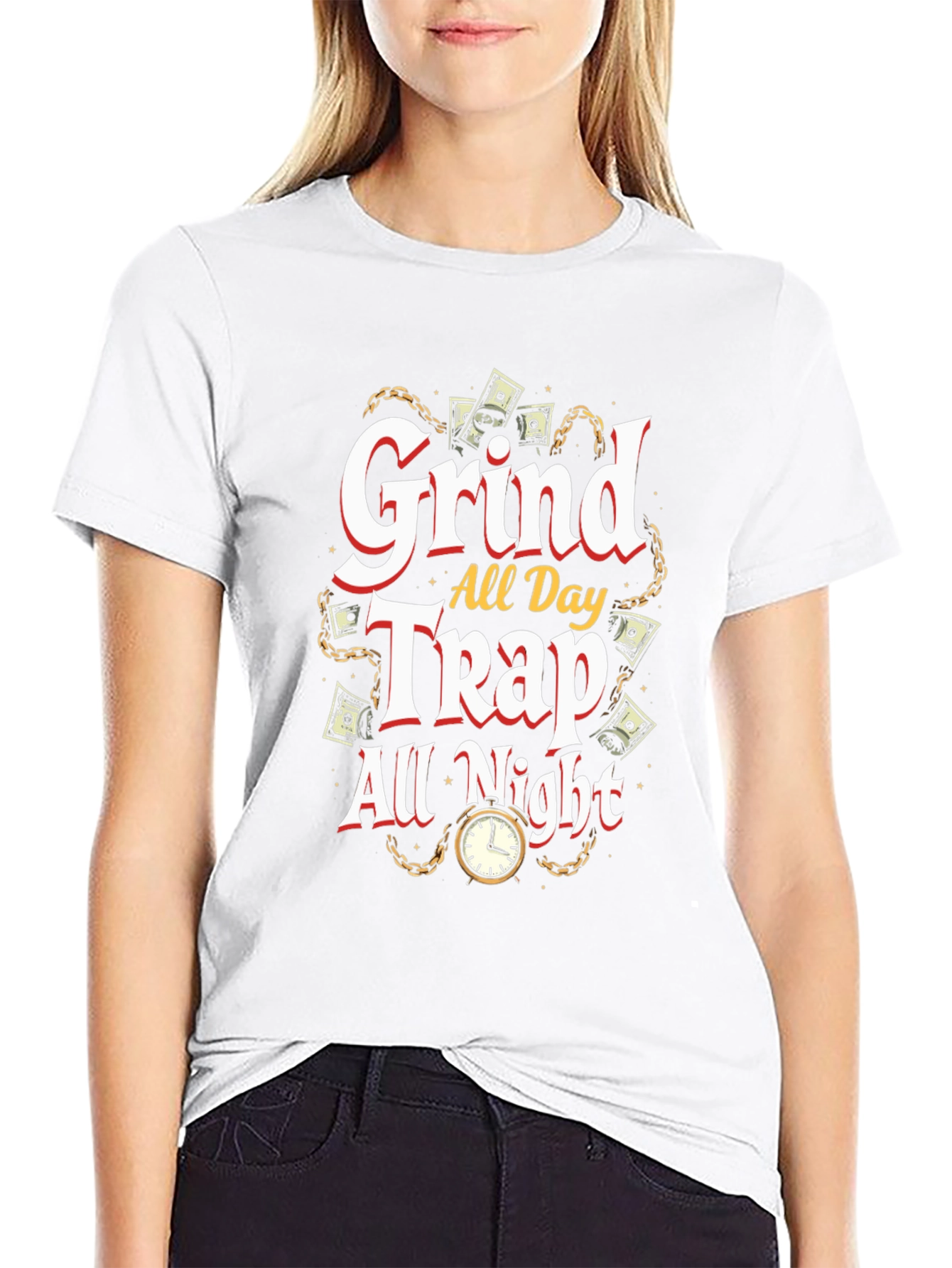 Grind All Day Trap All Night Black Graphic T-Shirt