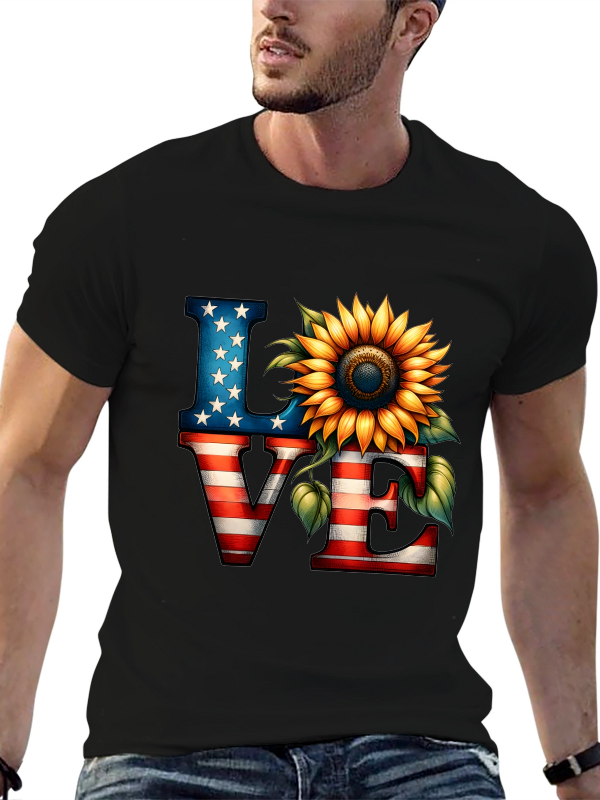 Patriotic Love Sunflower Graphic Tee