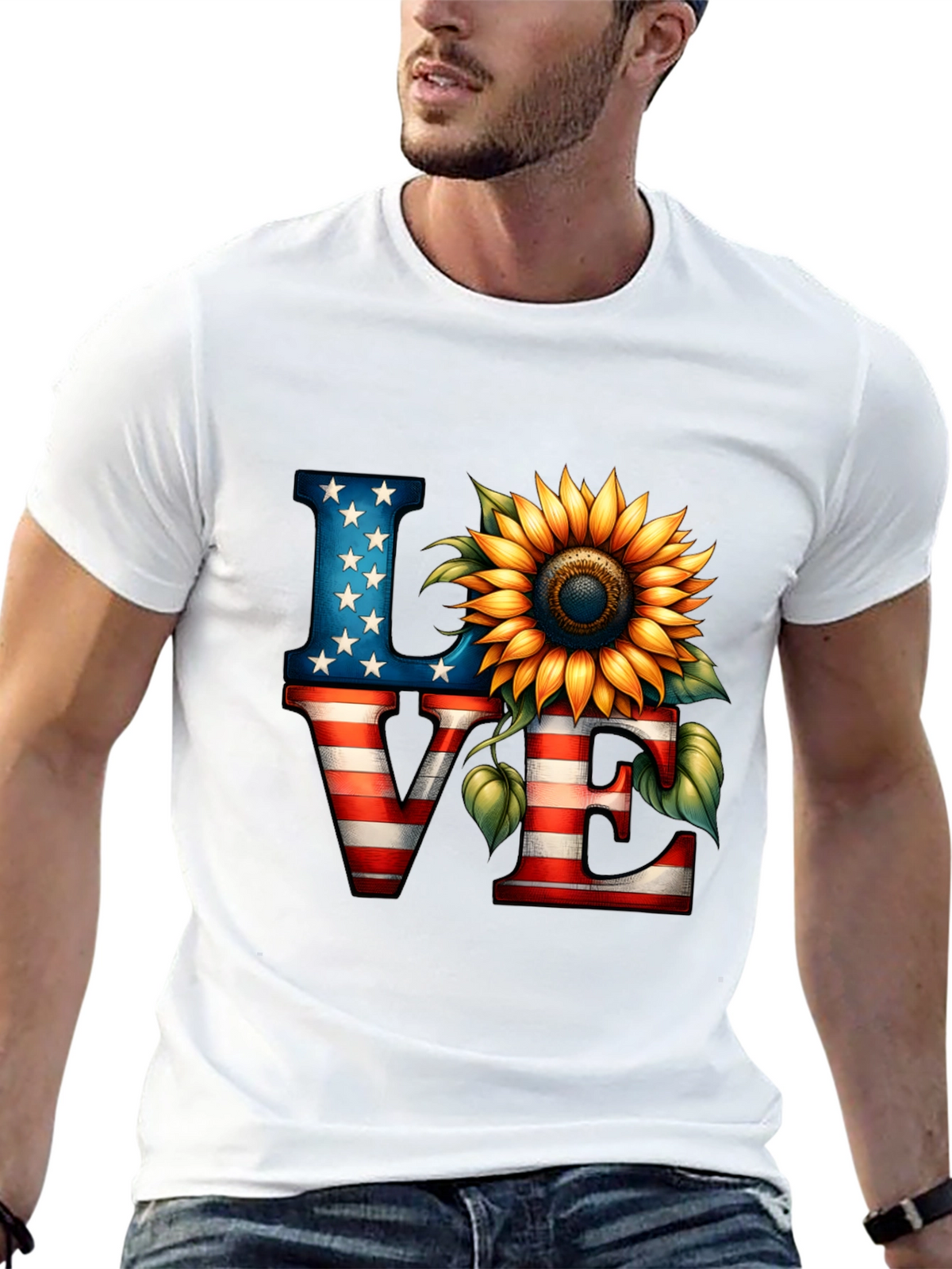 Patriotic Love Sunflower Graphic Tee