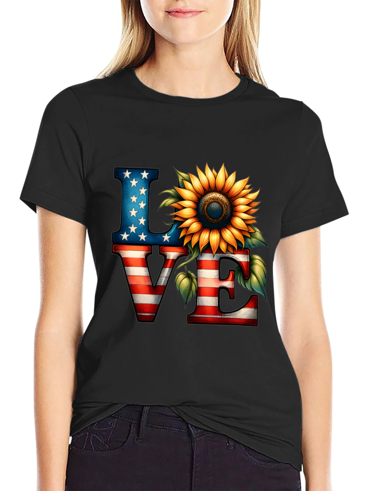 Patriotic Love Sunflower Graphic Tee