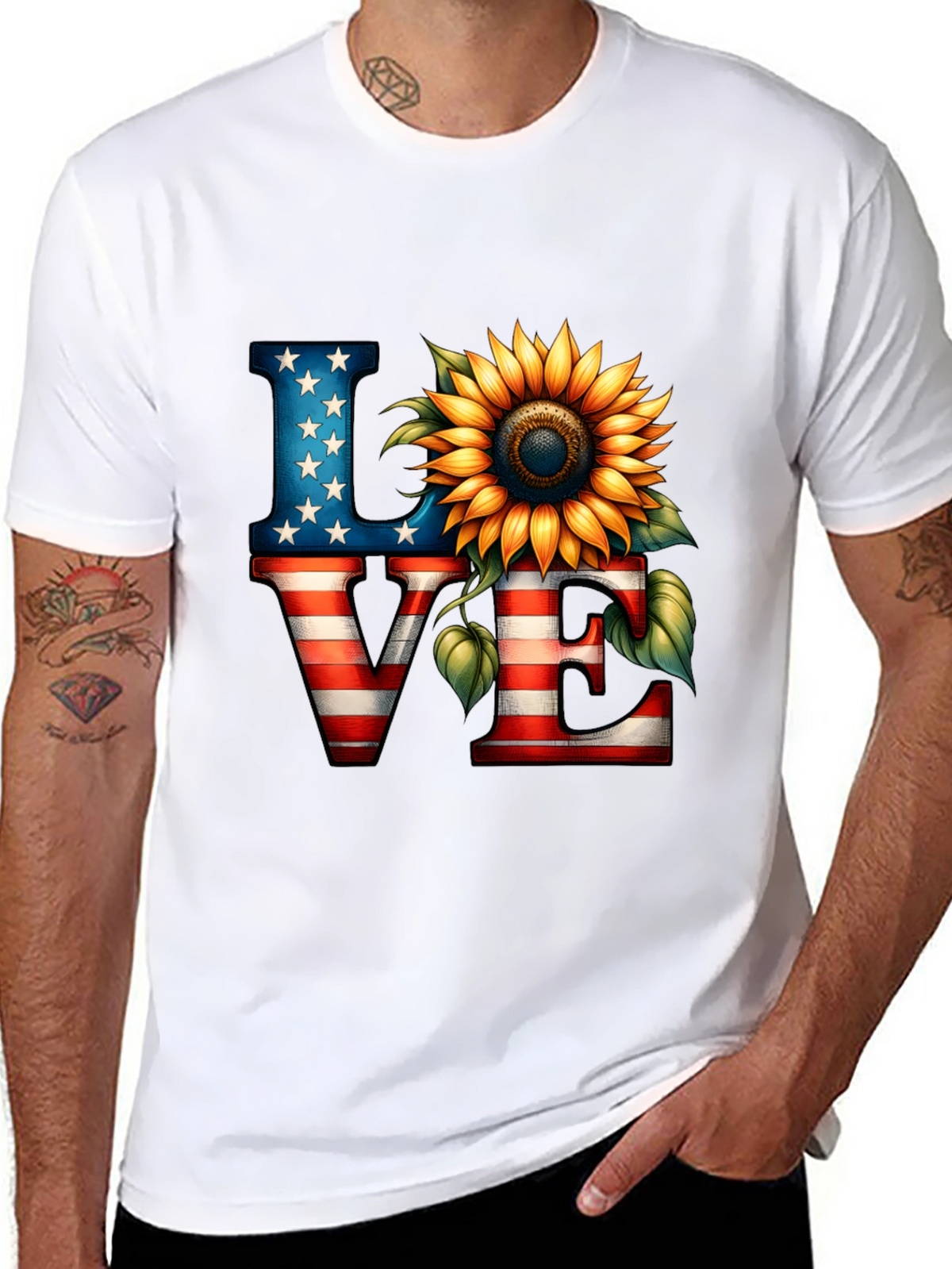Patriotic Love Sunflower Graphic Tee