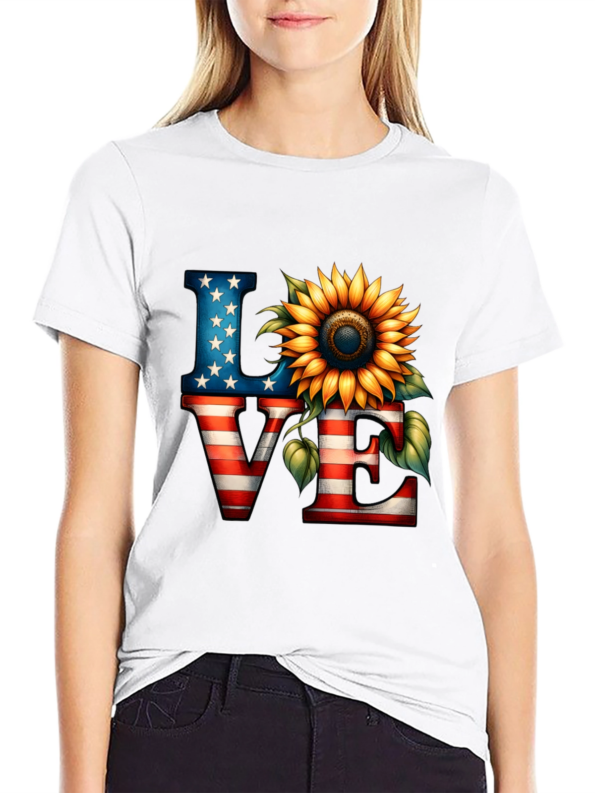 Patriotic Love Sunflower Graphic Tee