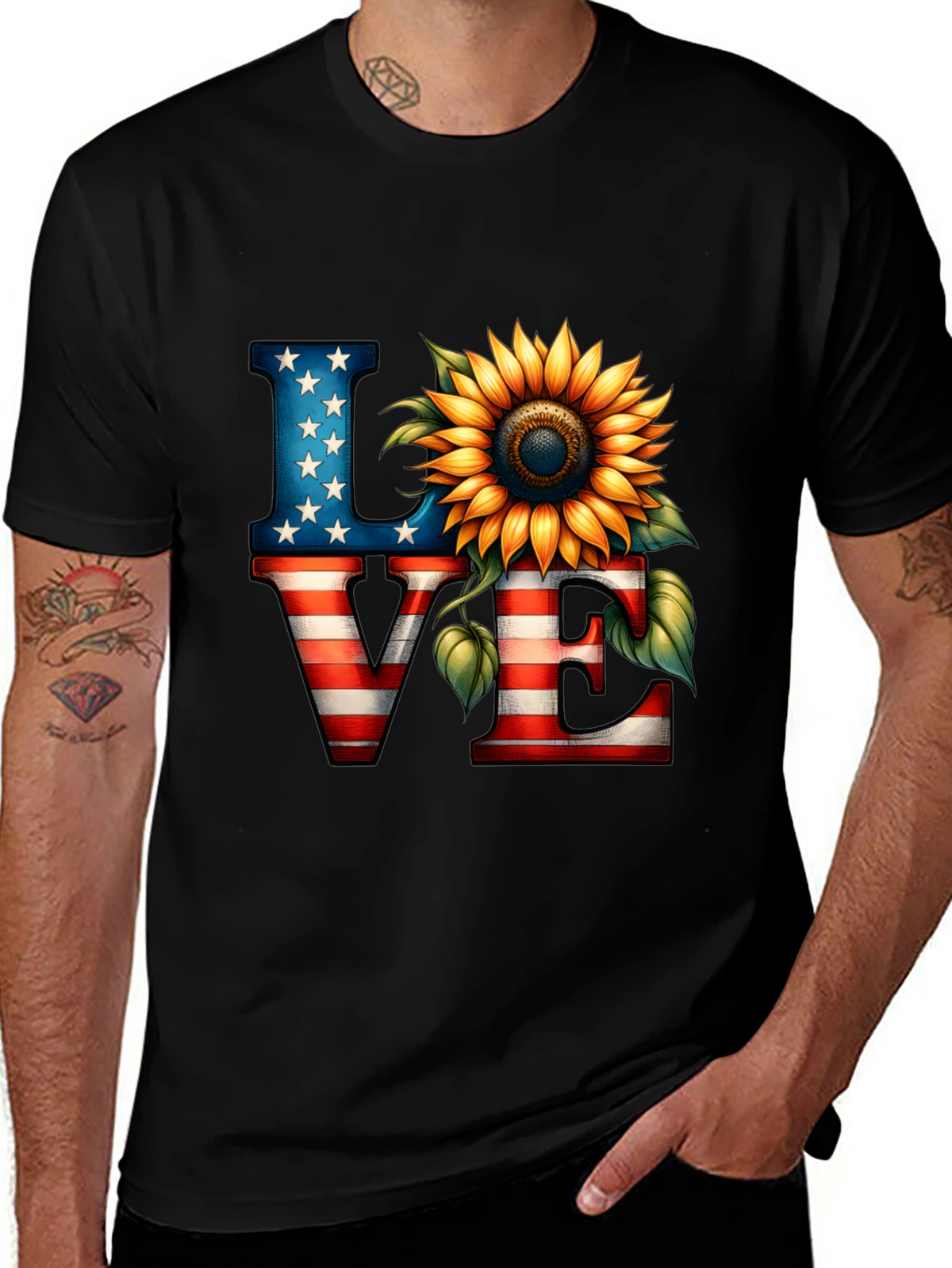 Patriotic Love Sunflower Graphic Tee
