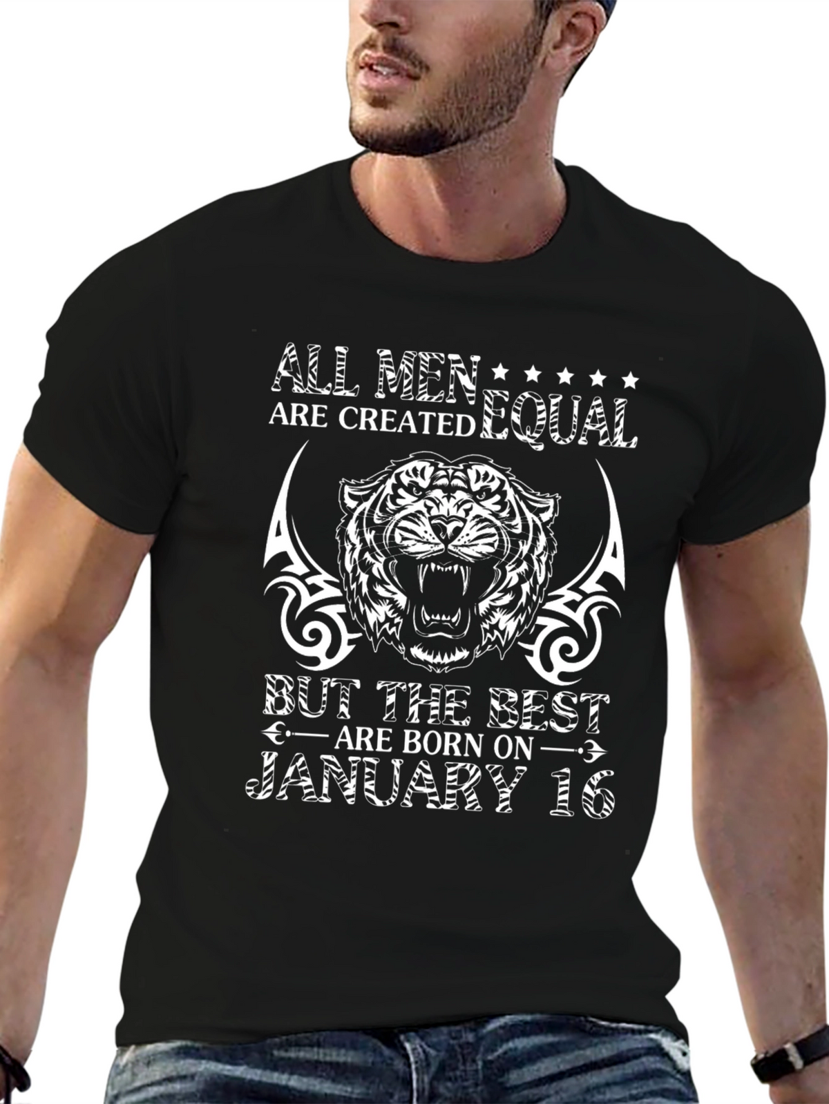 January 16th Birthday Tiger Graphic T-Shirt