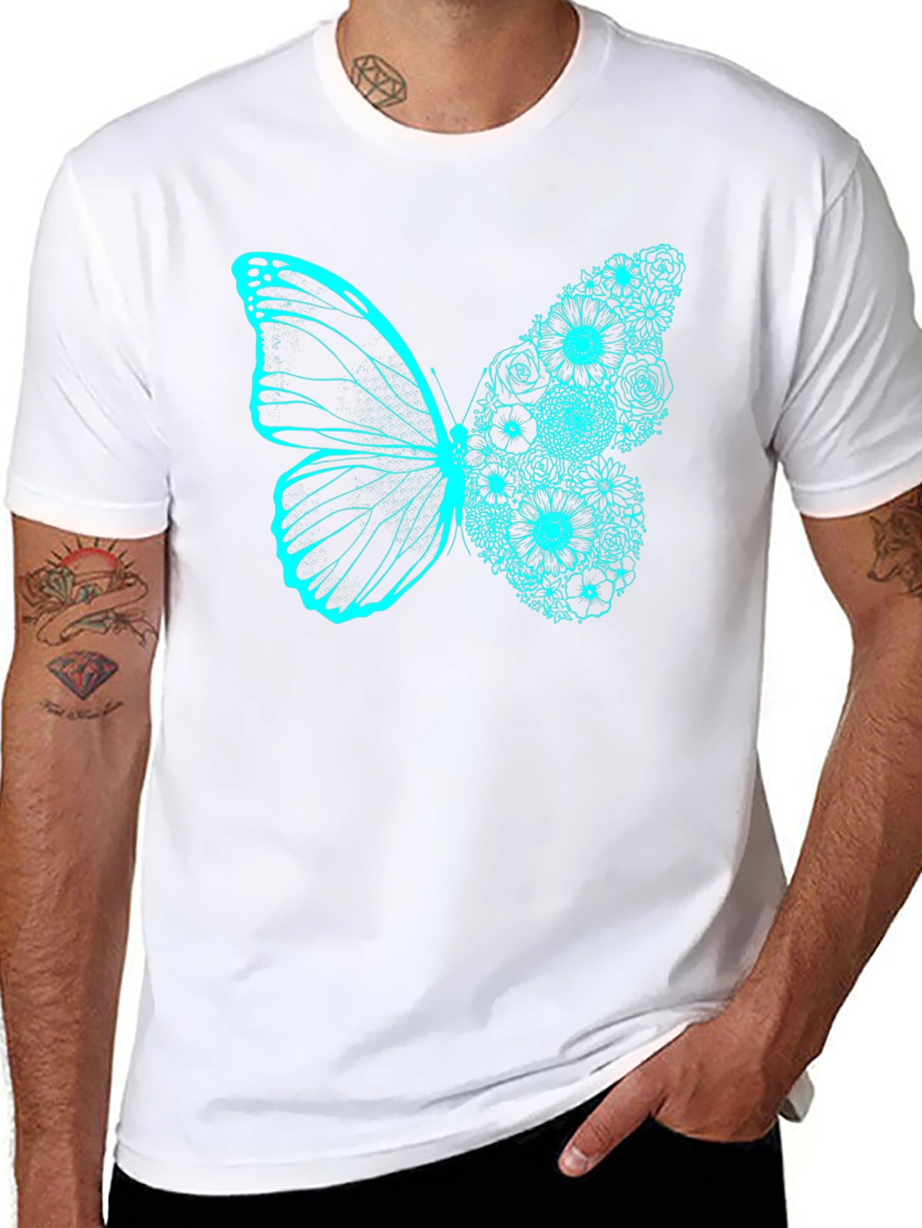 Floral Butterfly Graphic Tee - Black