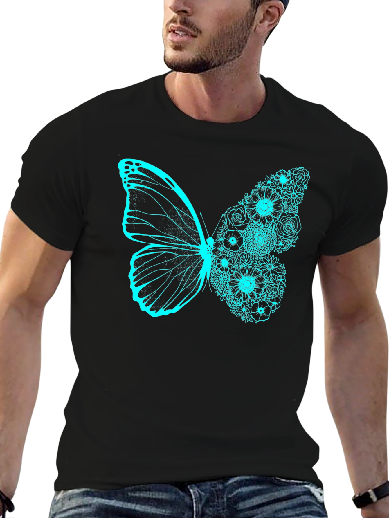 Floral Butterfly Graphic Tee - Black
