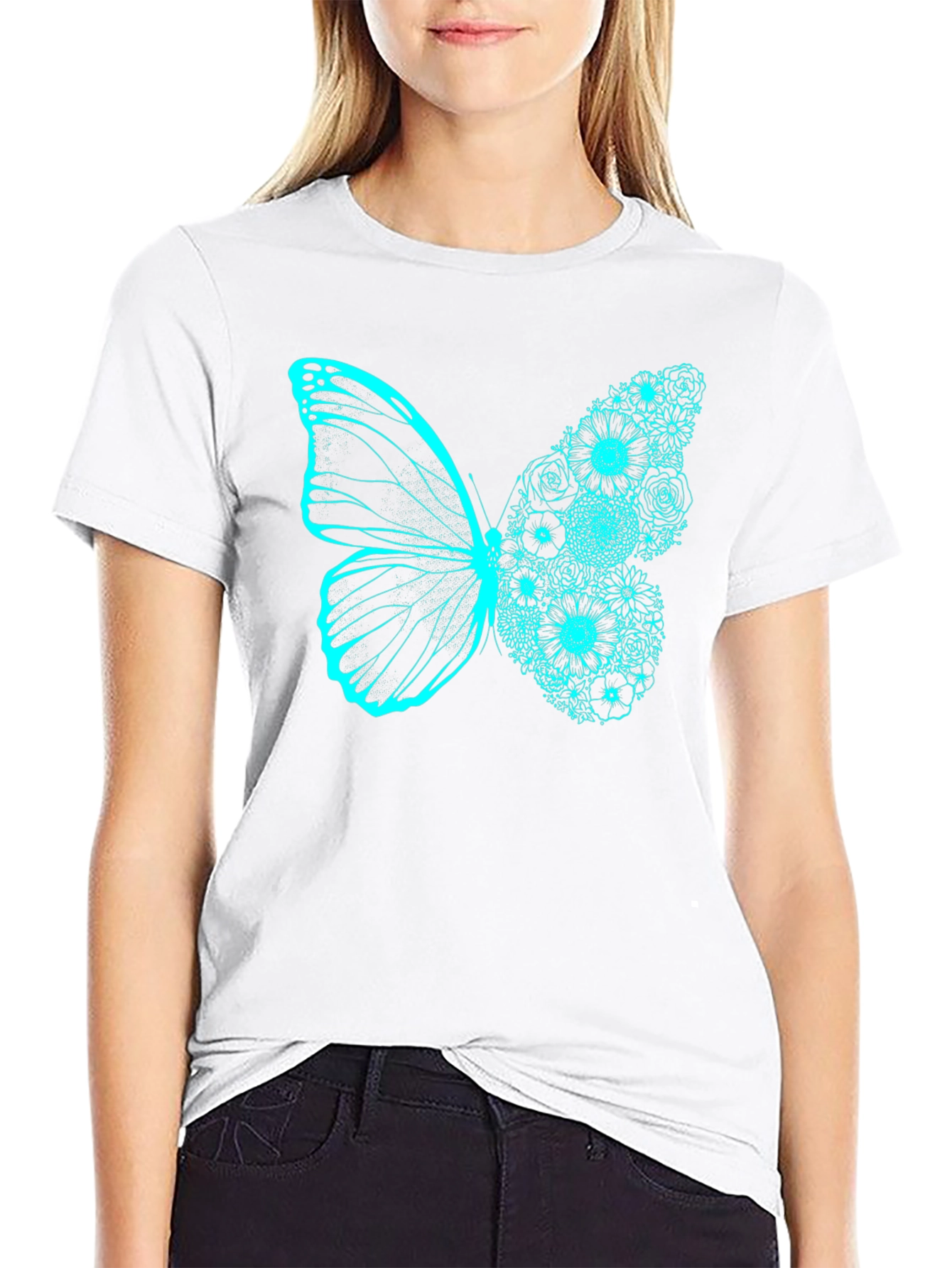 Floral Butterfly Graphic Tee - Black