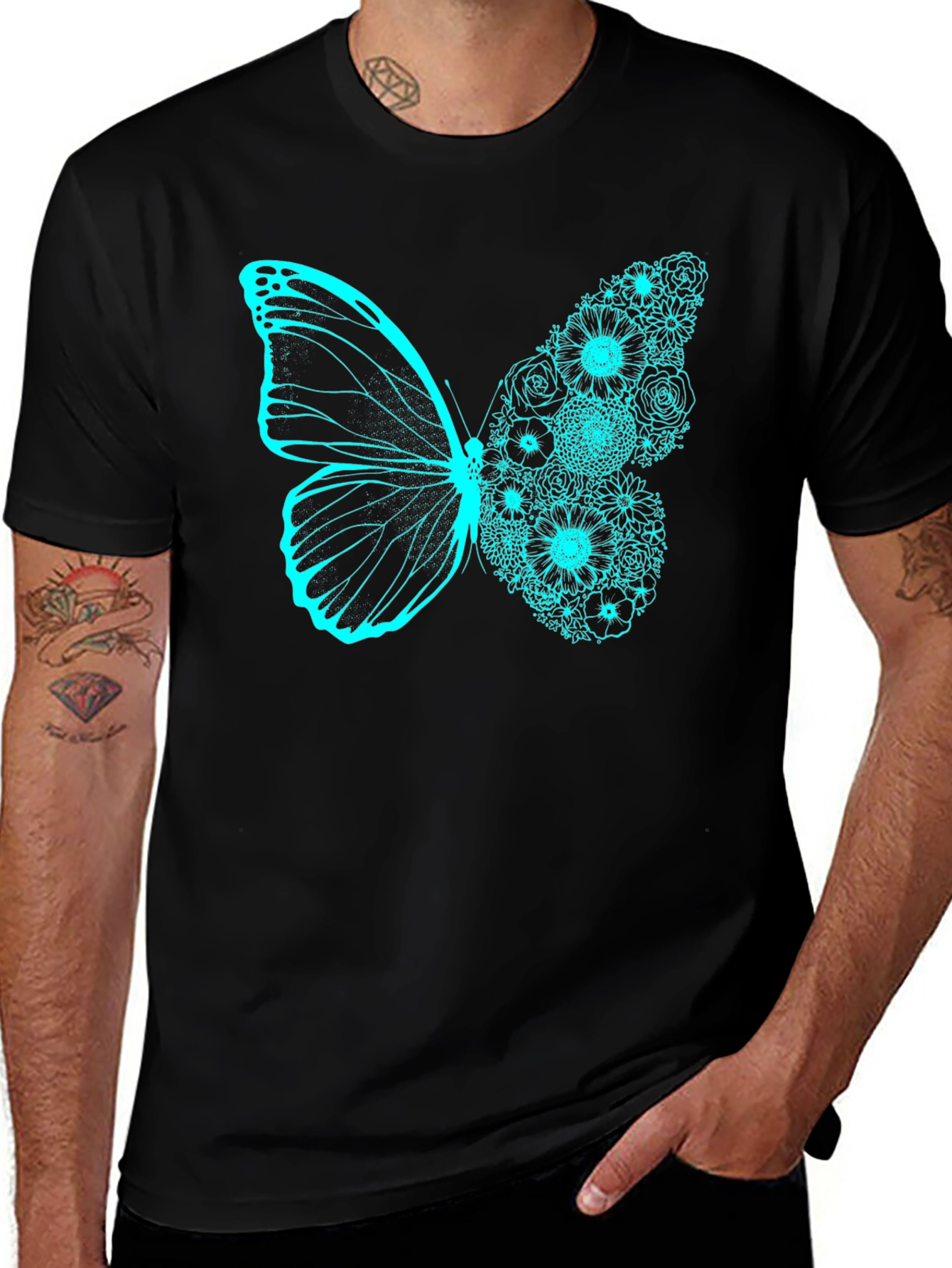 Floral Butterfly Graphic Tee - Black