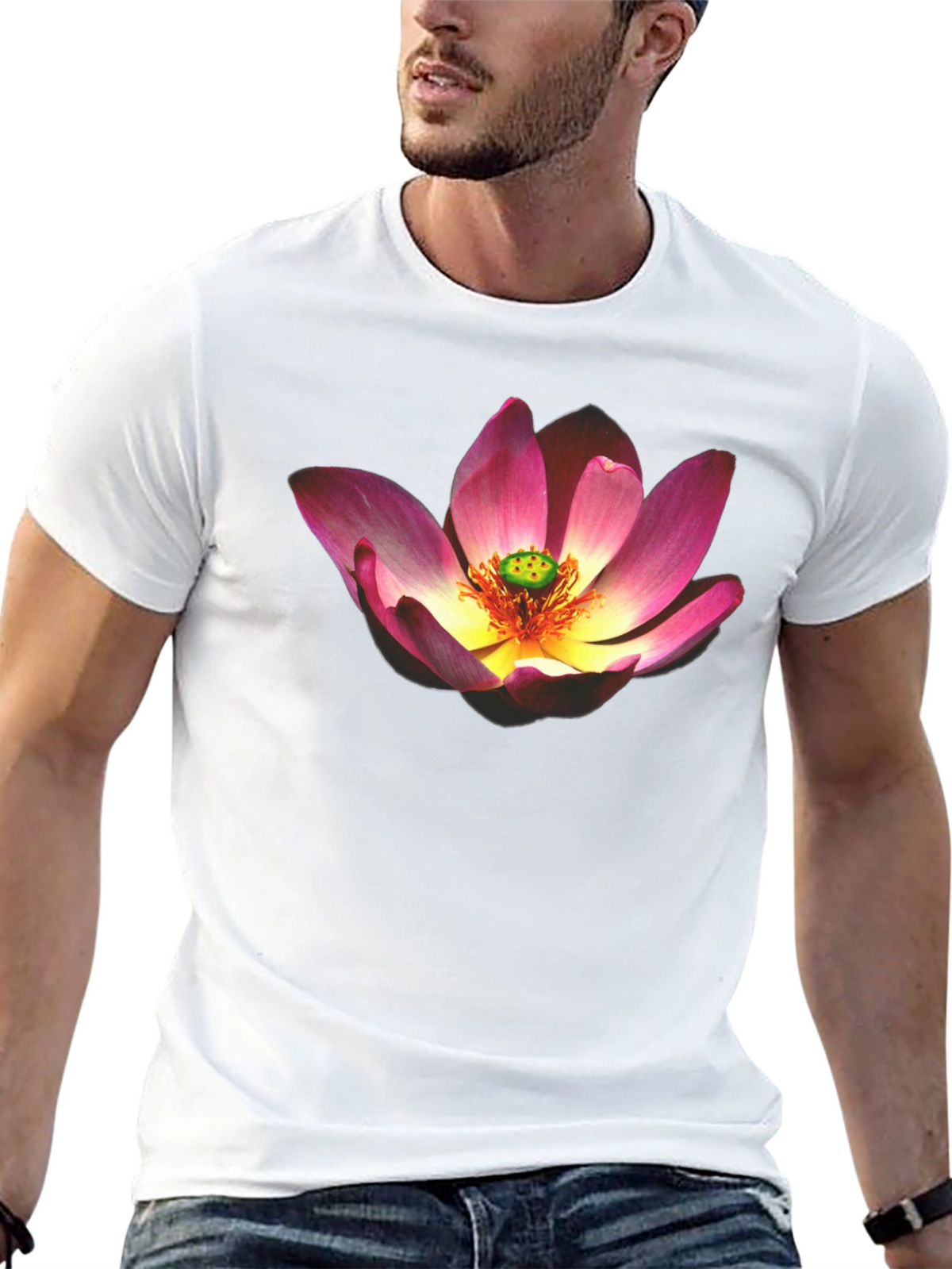 Lotus Flower Graphic Black T-Shirt