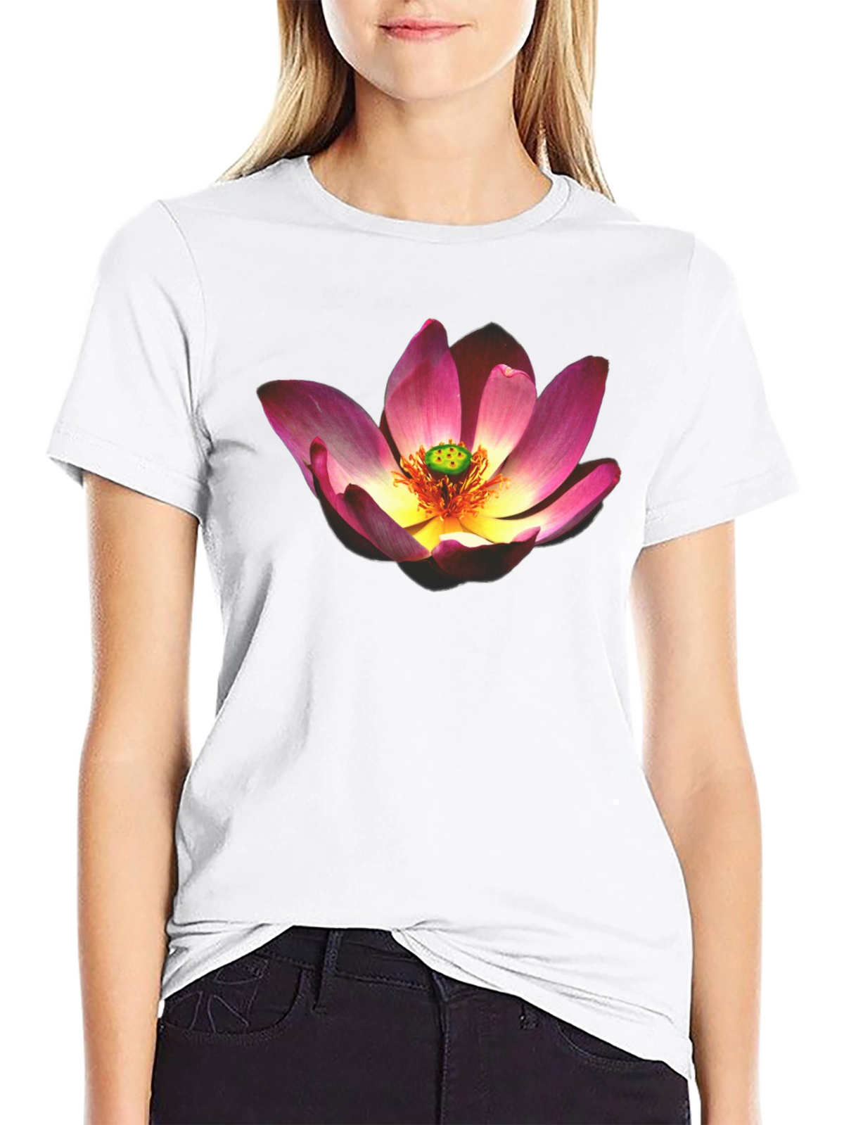 Lotus Flower Graphic Black T-Shirt