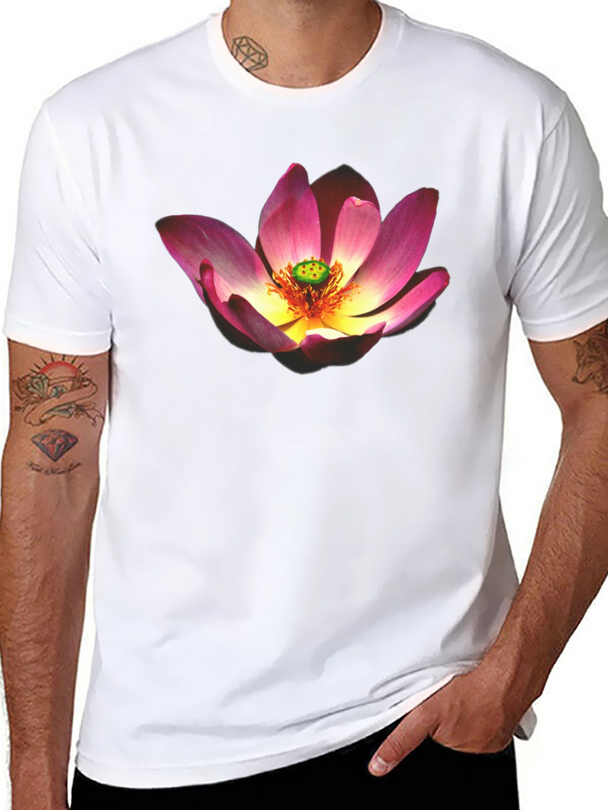 Lotus Flower Graphic Black T-Shirt