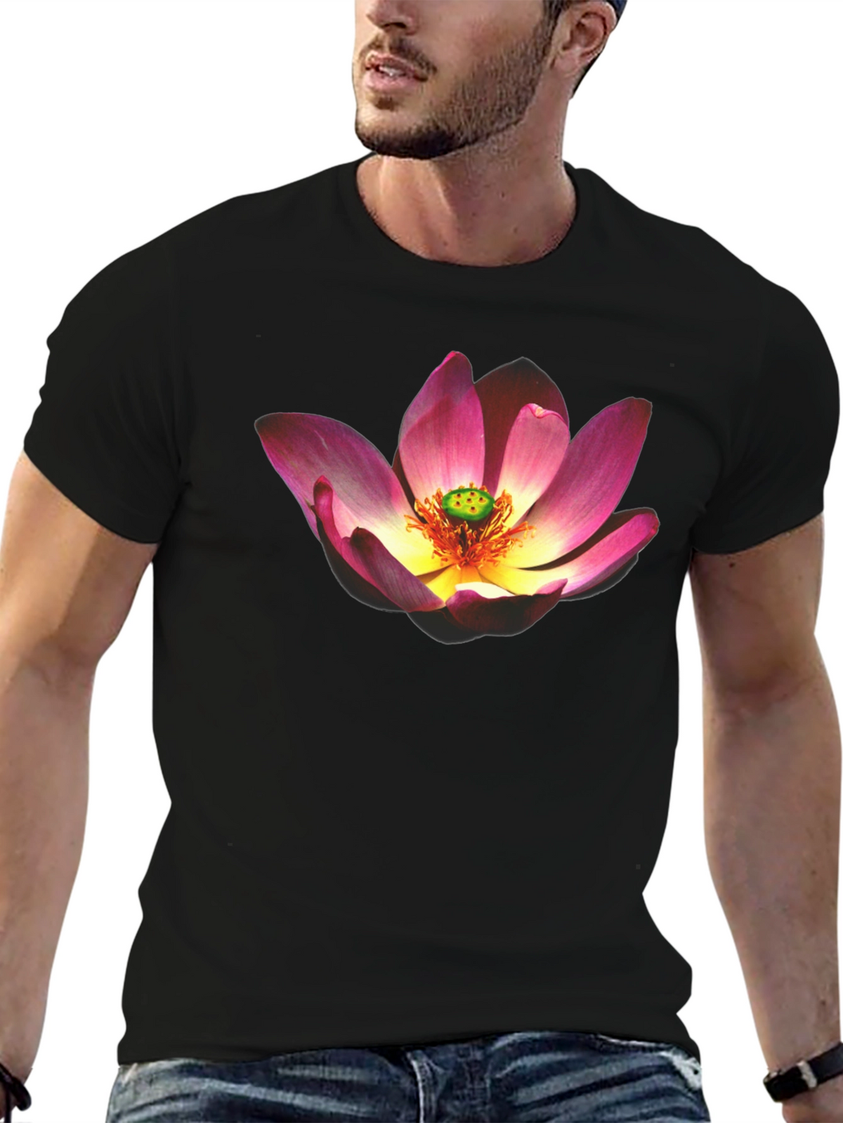 Lotus Flower Graphic Black T-Shirt